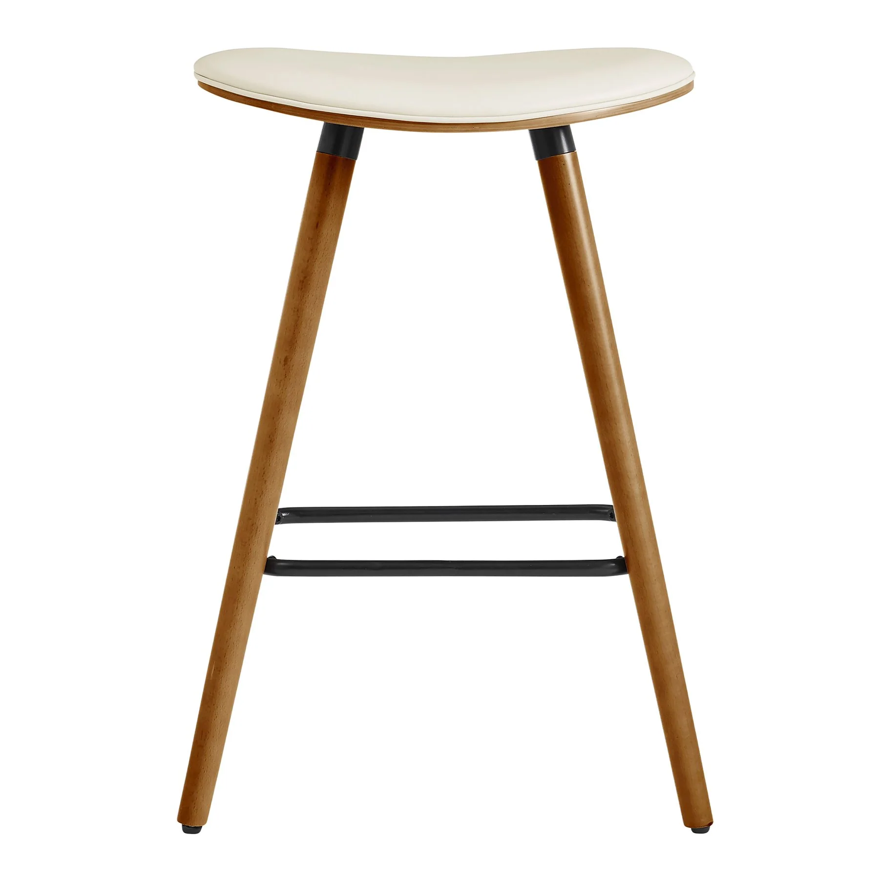 Piper 26" Counter Height Backless Bar Stool in Cream Faux Leather and Walnut Wood - Image 2