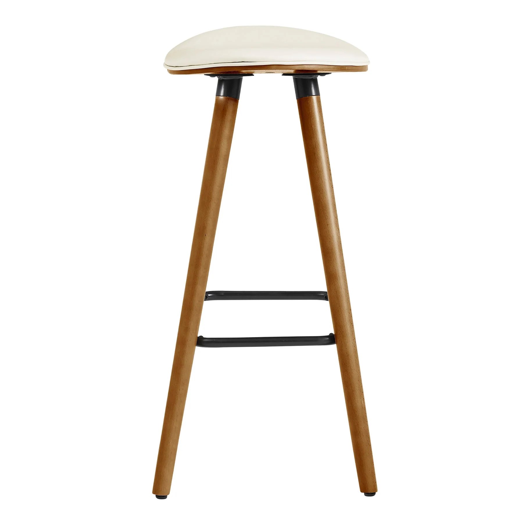 Piper 26" Counter Height Backless Bar Stool in Cream Faux Leather and Walnut Wood - Image 3