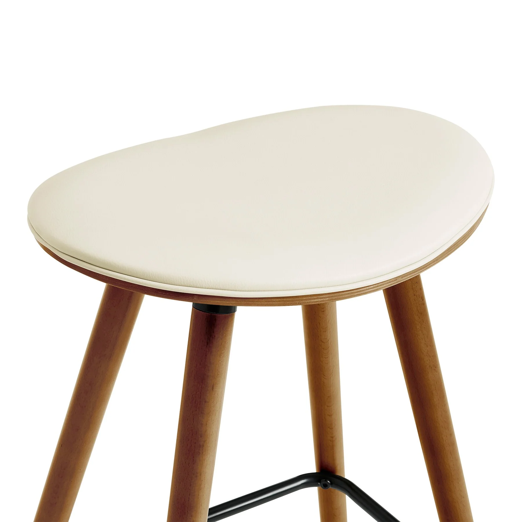 Piper 26" Counter Height Backless Bar Stool in Cream Faux Leather and Walnut Wood - Image 4