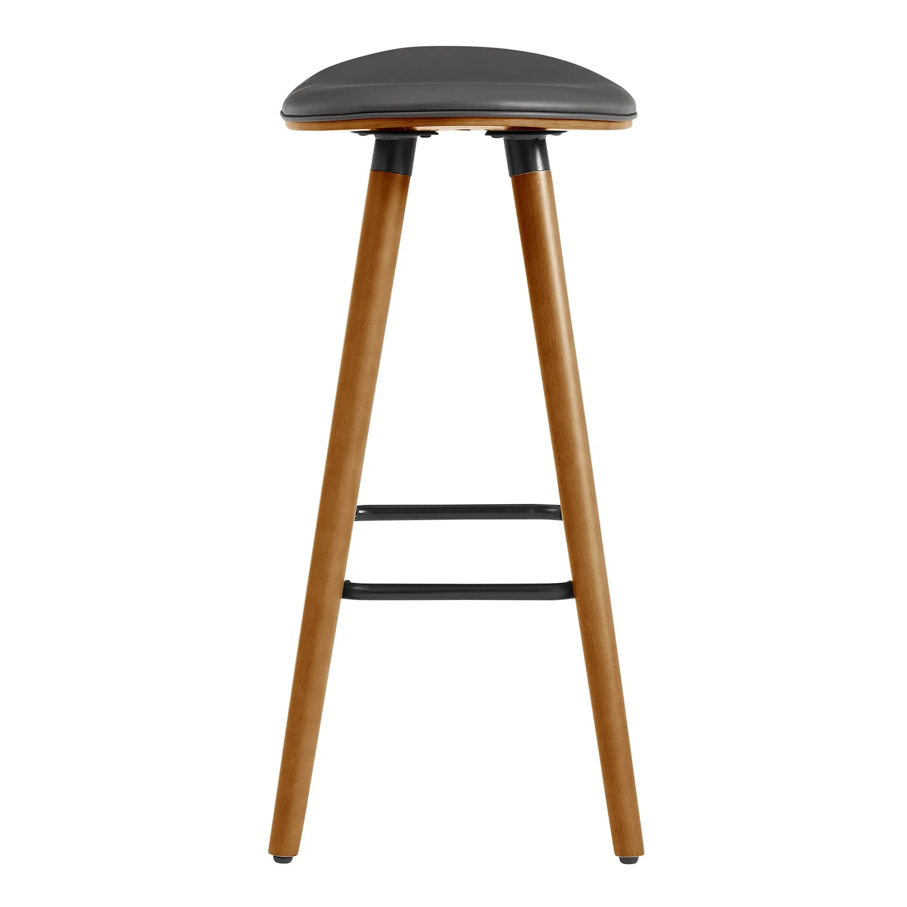 Piper 26" Counter Height Backless Bar Stool in Gray Faux Leather and Walnut Wood - Image 3