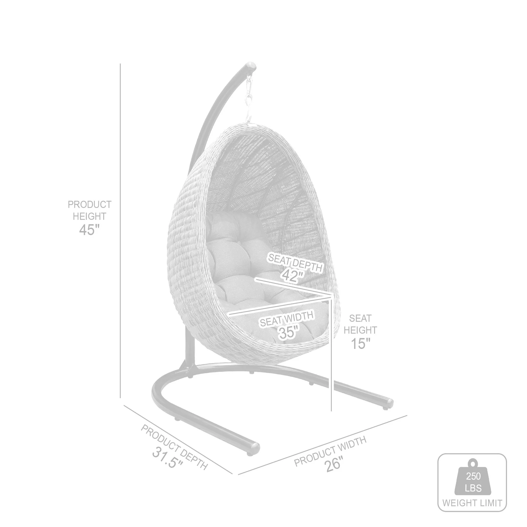 Pisces Indoor Outdoor Hanging Egg Swing Chair in Espresso Wicker with Black Iron Stand - Image 10