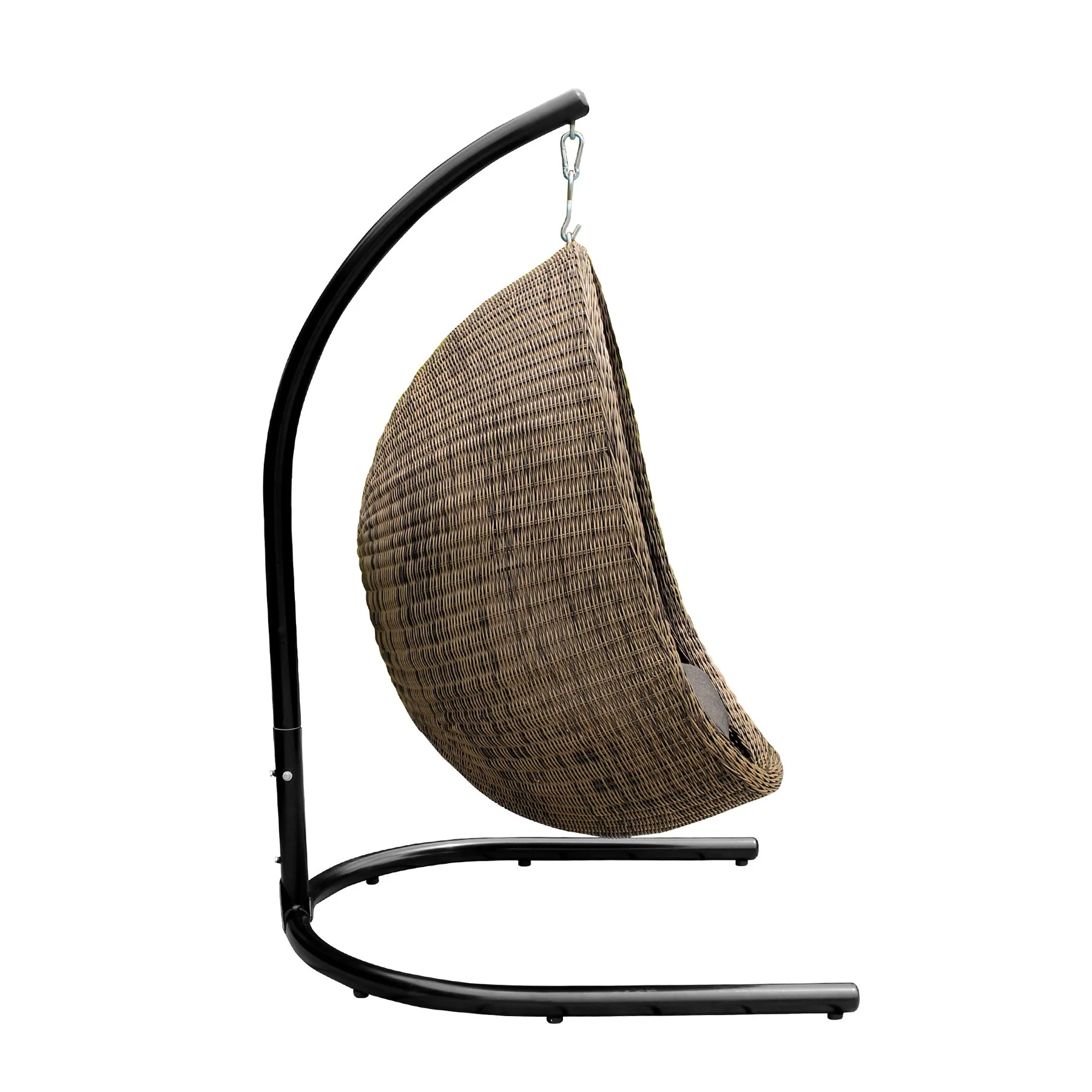 Pisces Indoor Outdoor Hanging Egg Swing Chair in Espresso Wicker with Black Iron Stand - Image 3