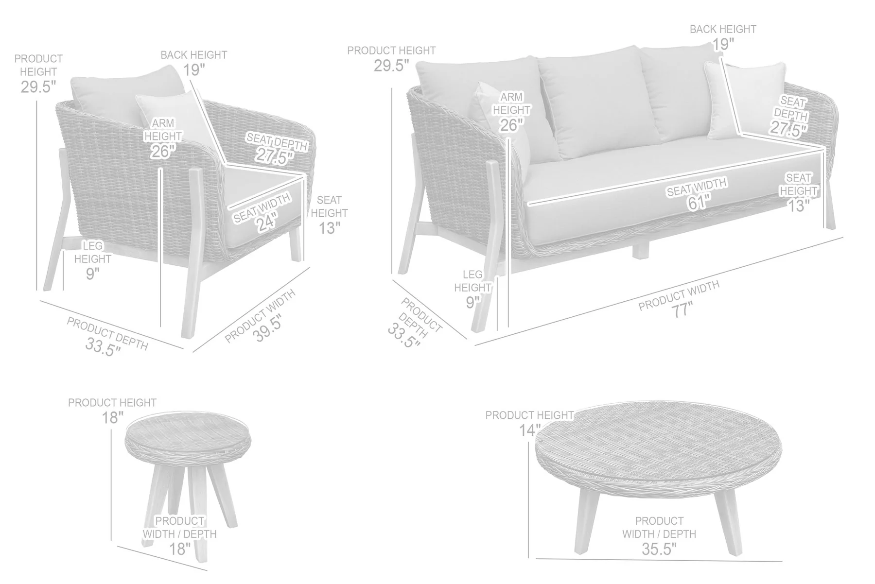 Pismo 5-Piece Outdoor Patio Furniture Set in Acacia Wood and Wicker with Taupe Cushions - Image 11