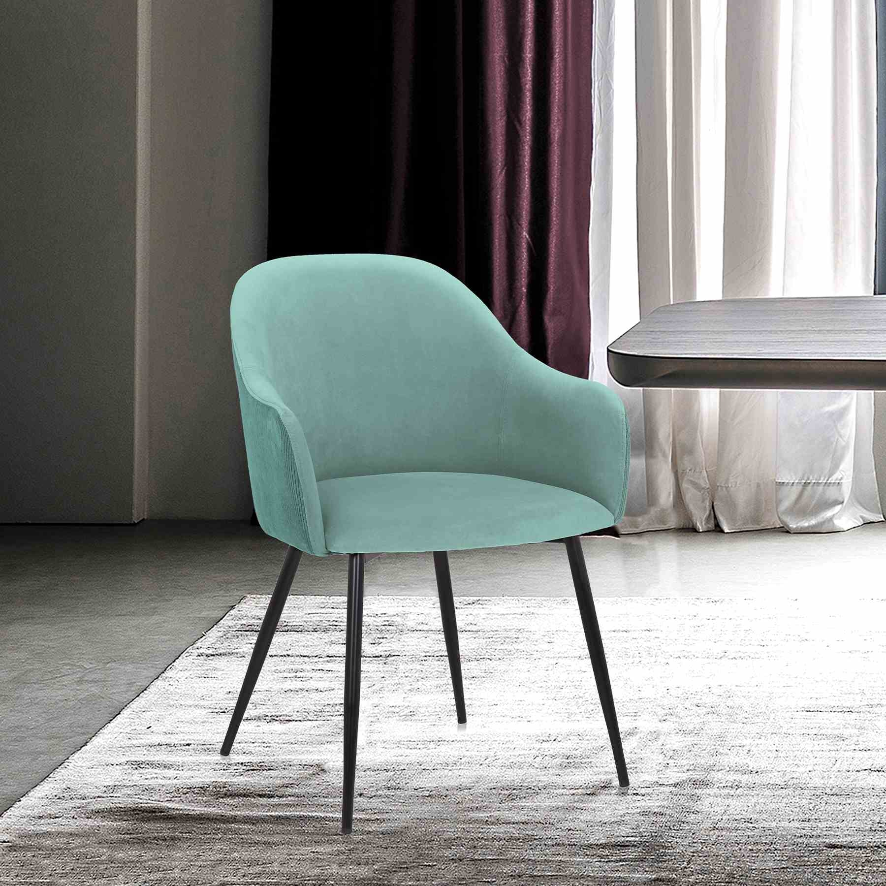 Pixie Two Tone Teal Fabric Dining Room Chair with Black Metal Legs - Image 11