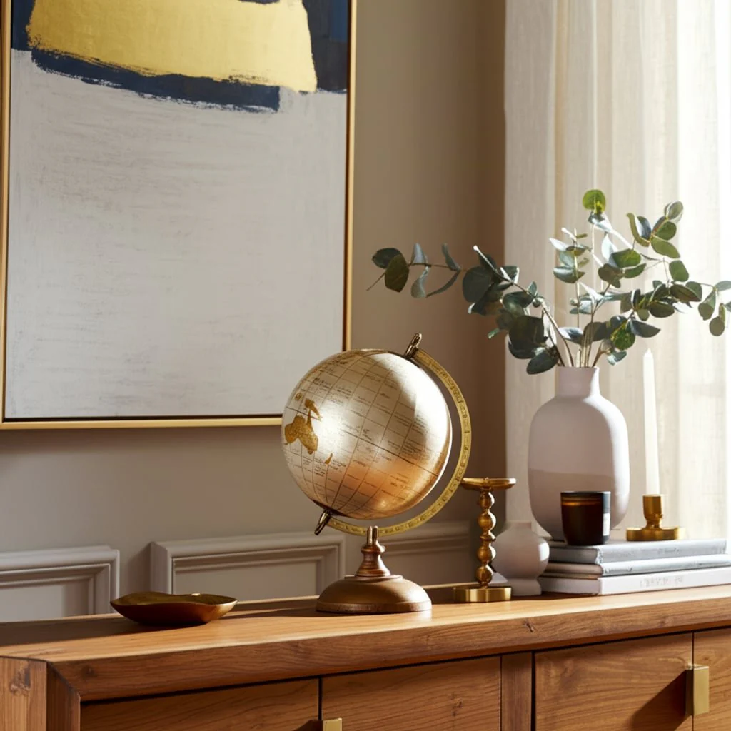 Plastic, 13" Decorative Globe, Gold - Image 11