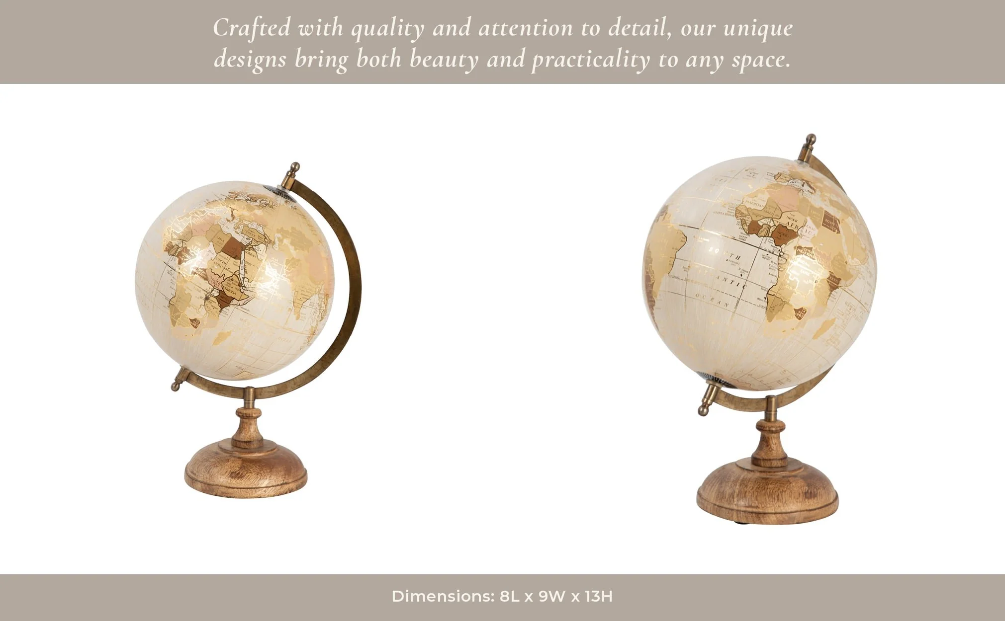 Plastic, 13" Decorative Globe, Gold - Image 13