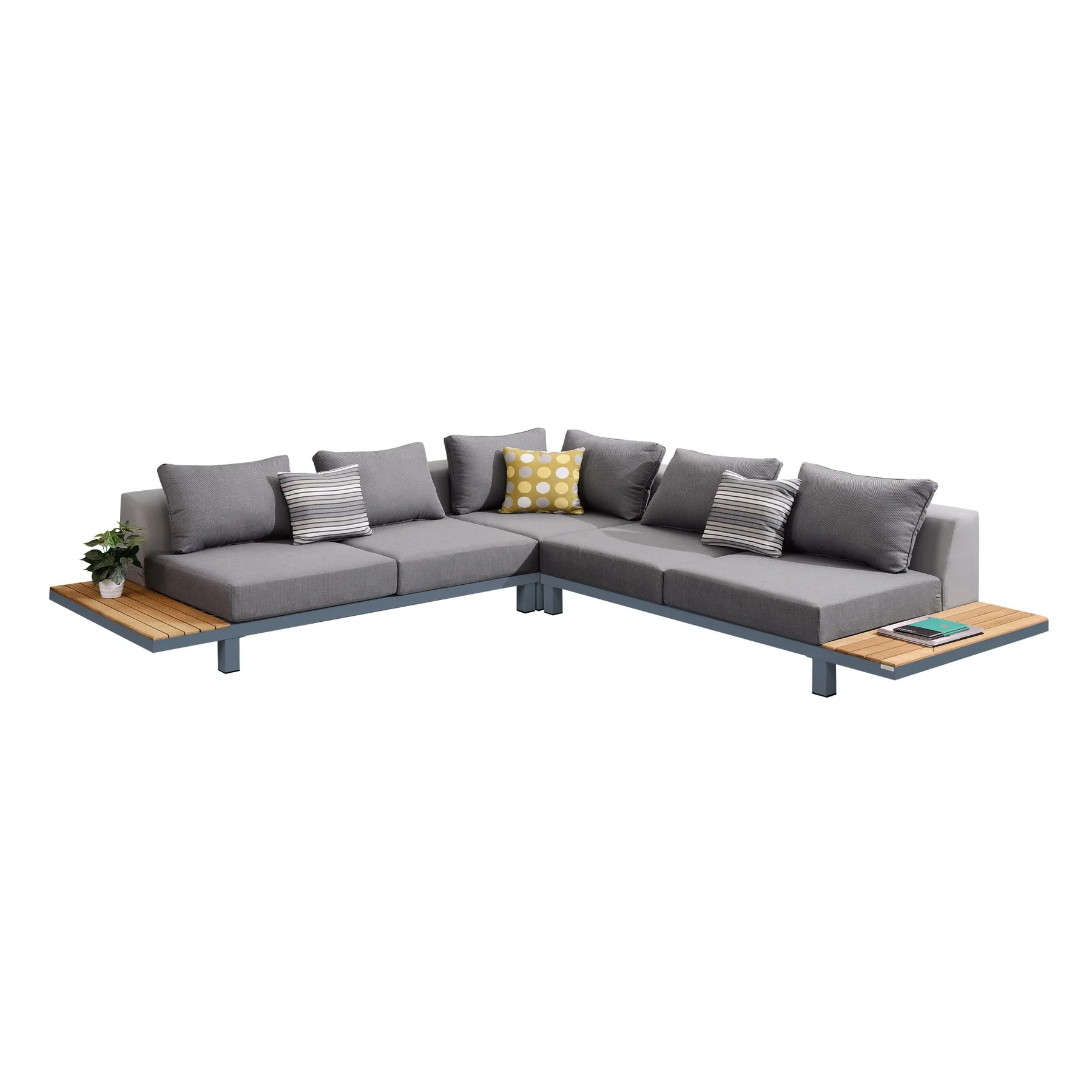 Polo Aluminum and Teak Wood Outdoor Sectional Sofa in Gray - Image 2