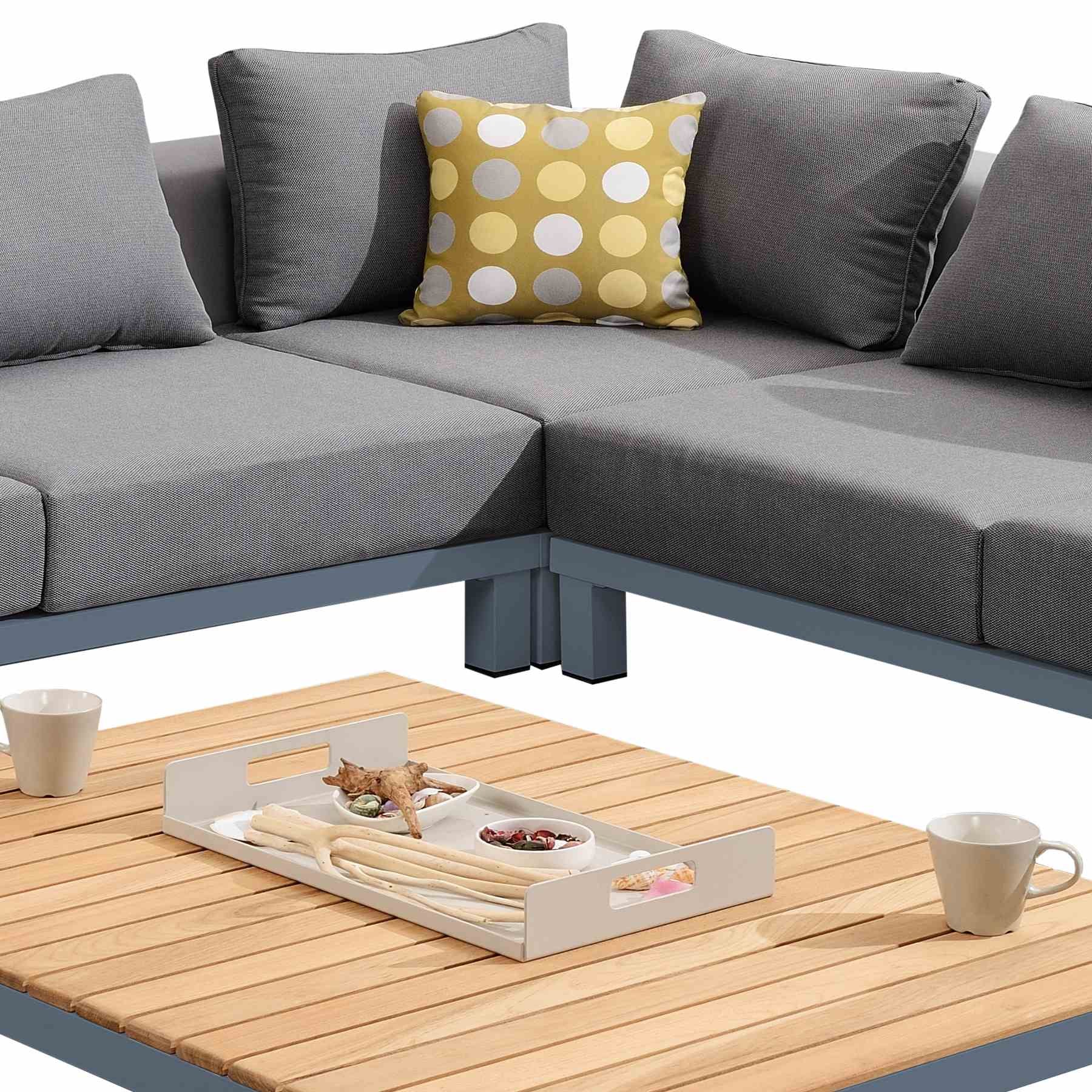 Polo Aluminum and Teak Wood Outdoor Sectional Sofa in Gray - Image 4