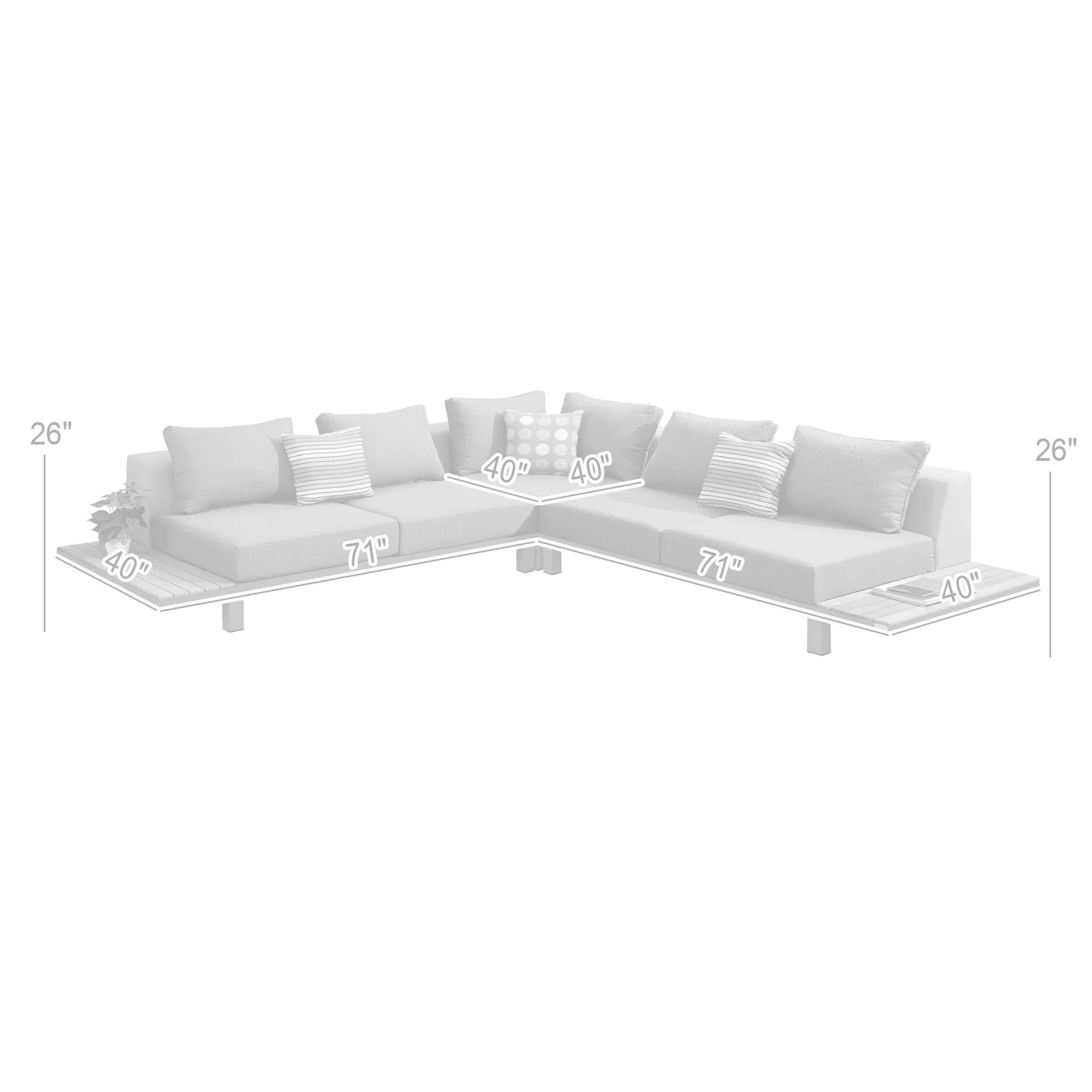 Polo Aluminum and Teak Wood Outdoor Sectional Sofa in Gray - Image 5
