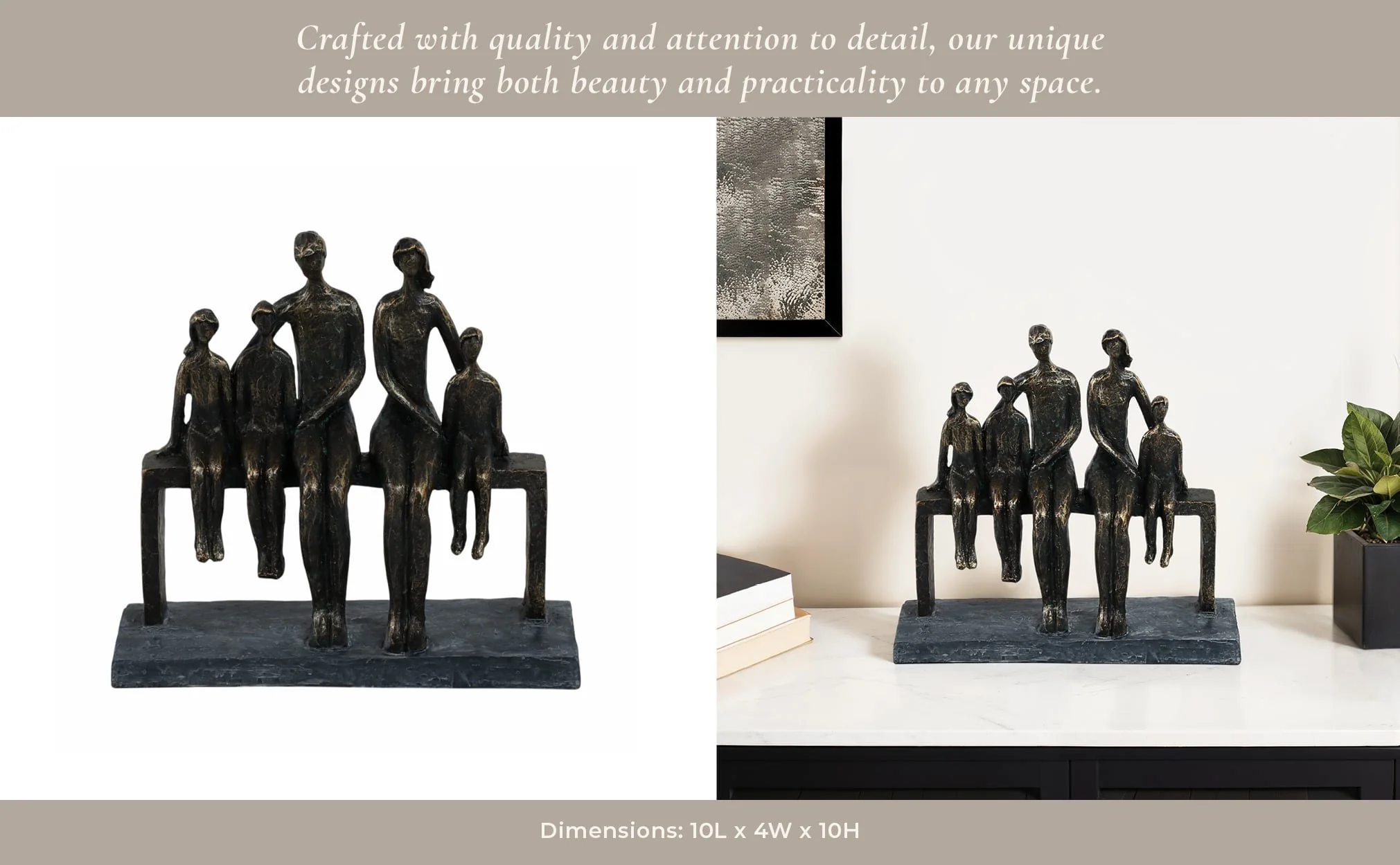 polyresin 10" Family Sculpture, Bronze - Image 12