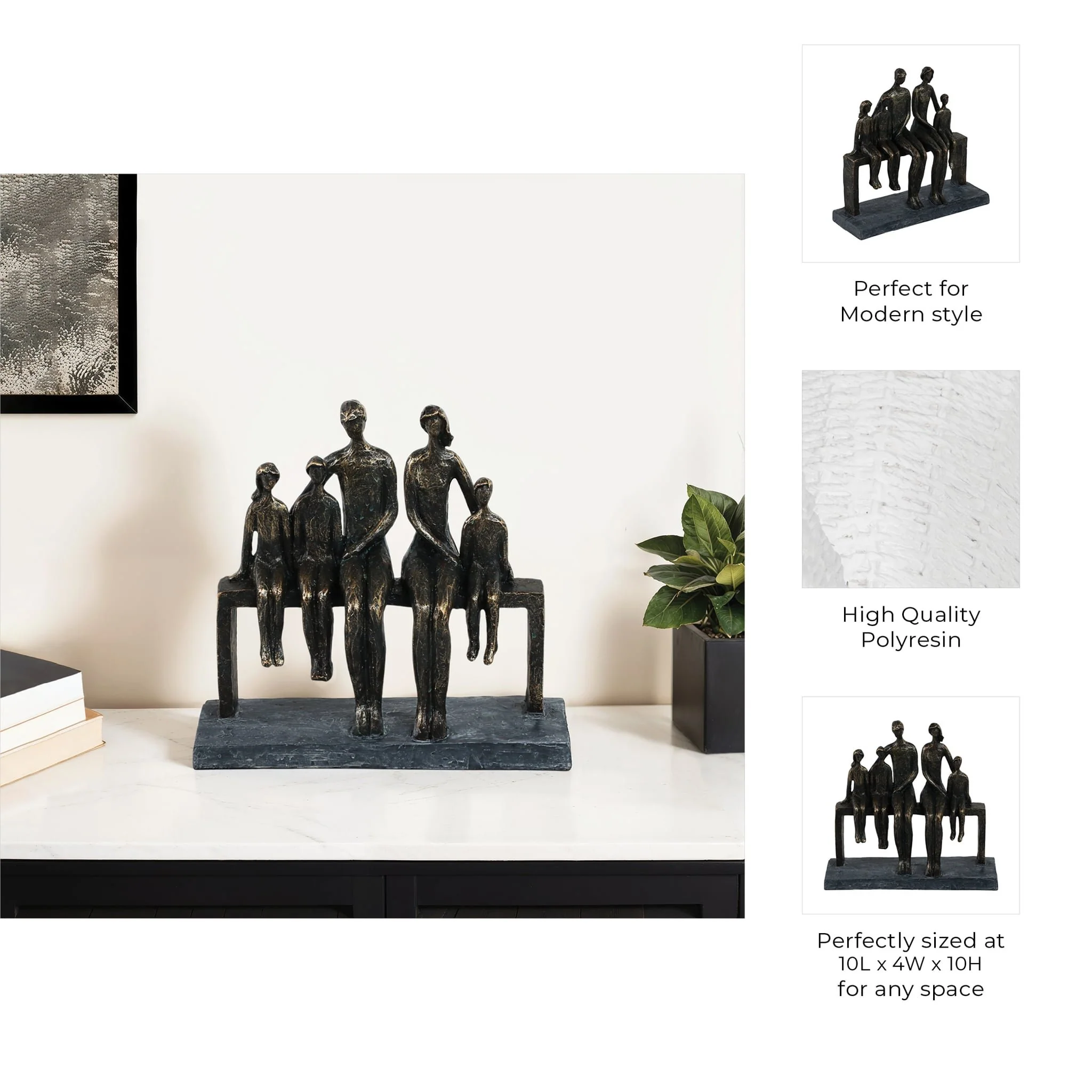 polyresin 10" Family Sculpture, Bronze - Image 9
