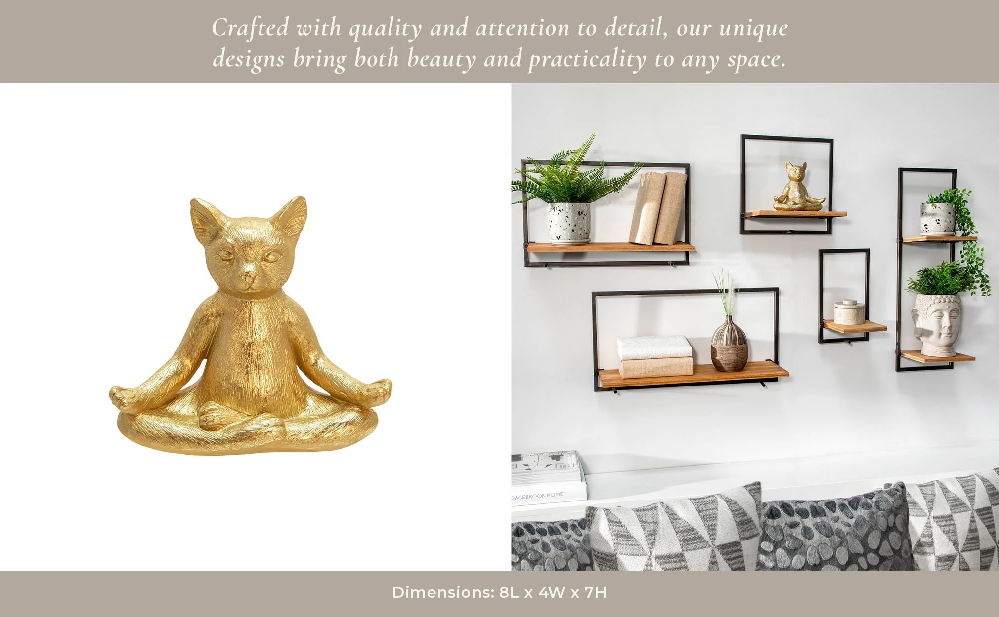 Polyresin, 7" Yoga Cat, Gold - Image 9
