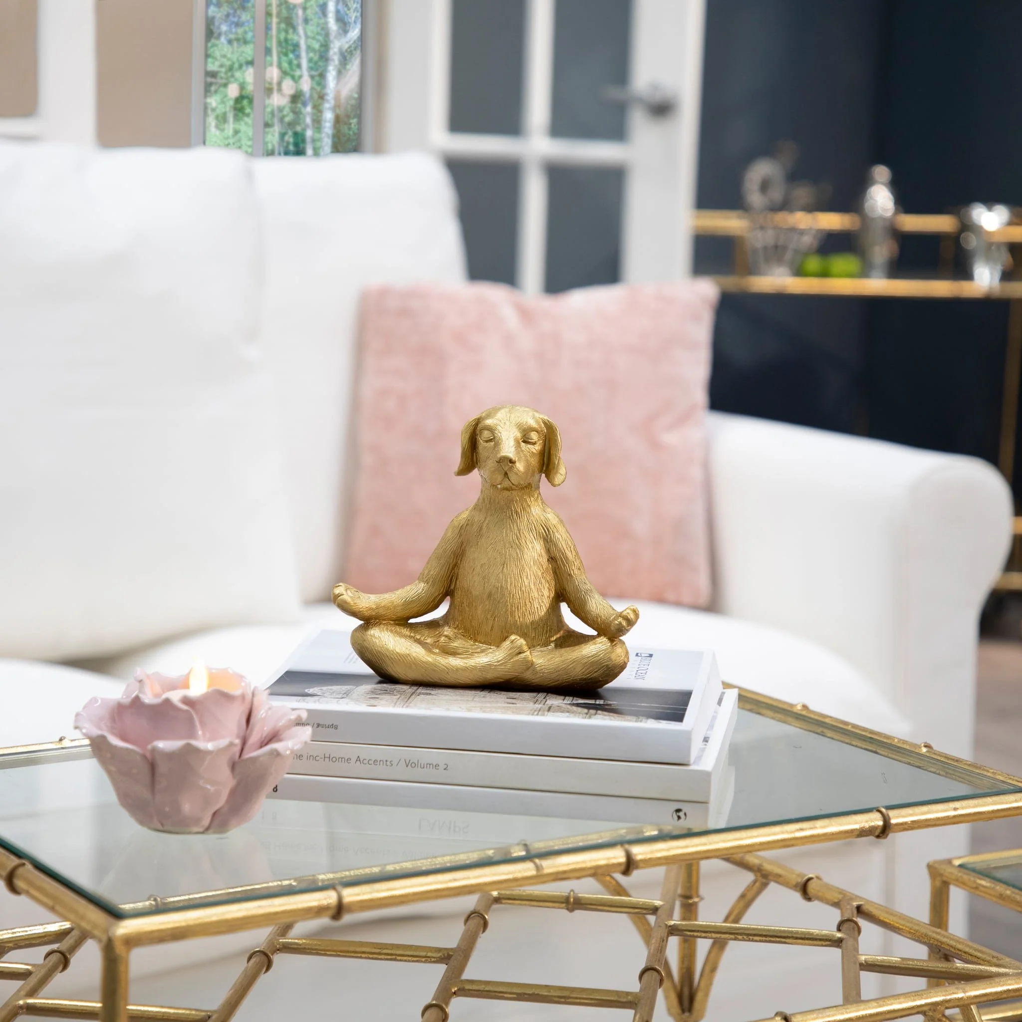 Polyresin 7" Yoga Dog, Gold - Image 11
