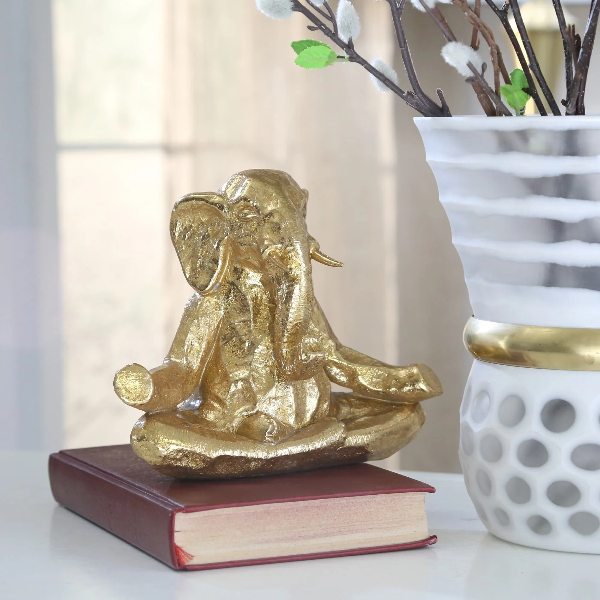 Polyresin 8" Meditating Elephant, Gold - Image 10