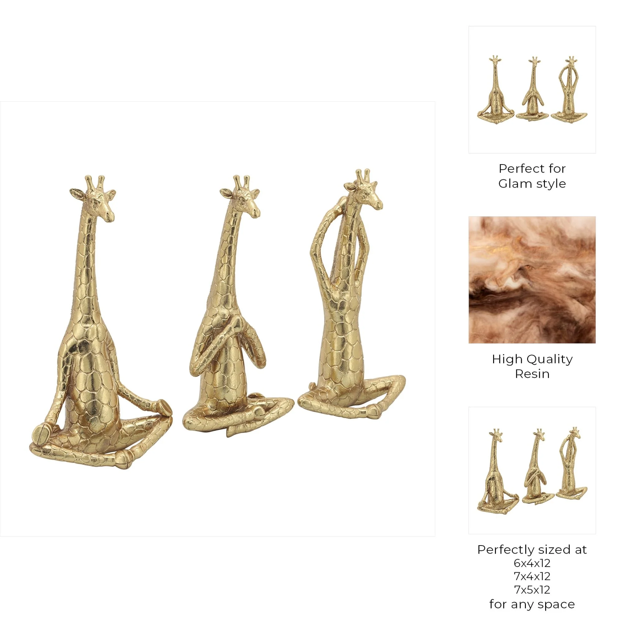 Polyresin,s/3,12"h, Yoga Giraffe, Gold - Image 9