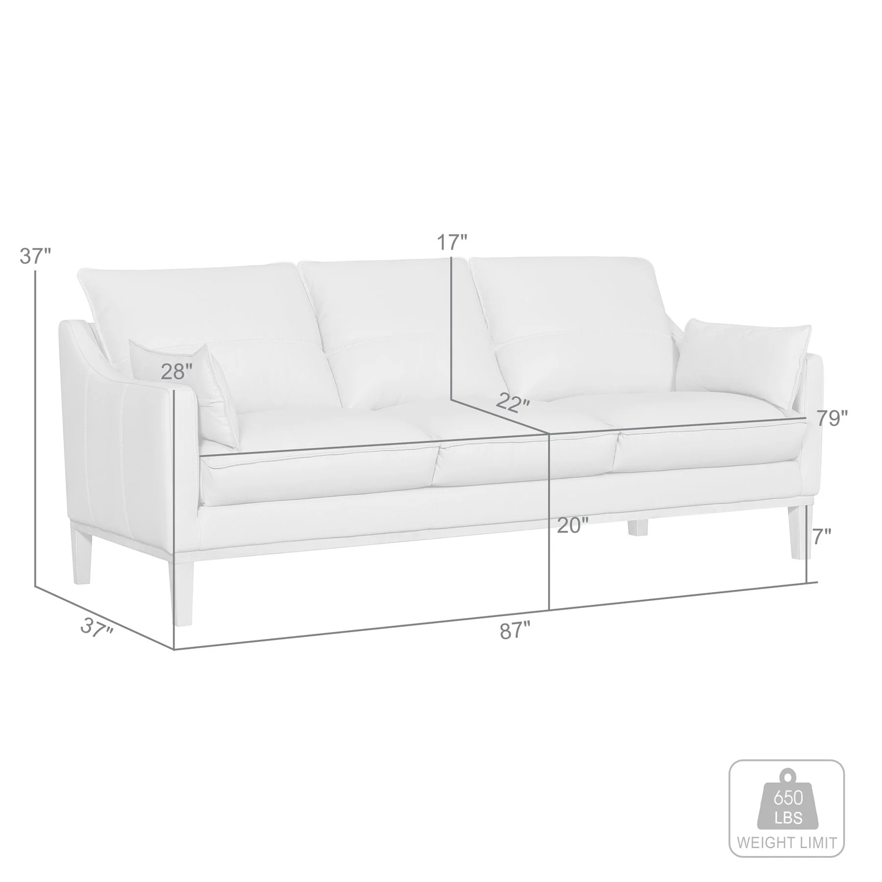 Pompeii 87" Dark Brown Leather Sofa - Image 8