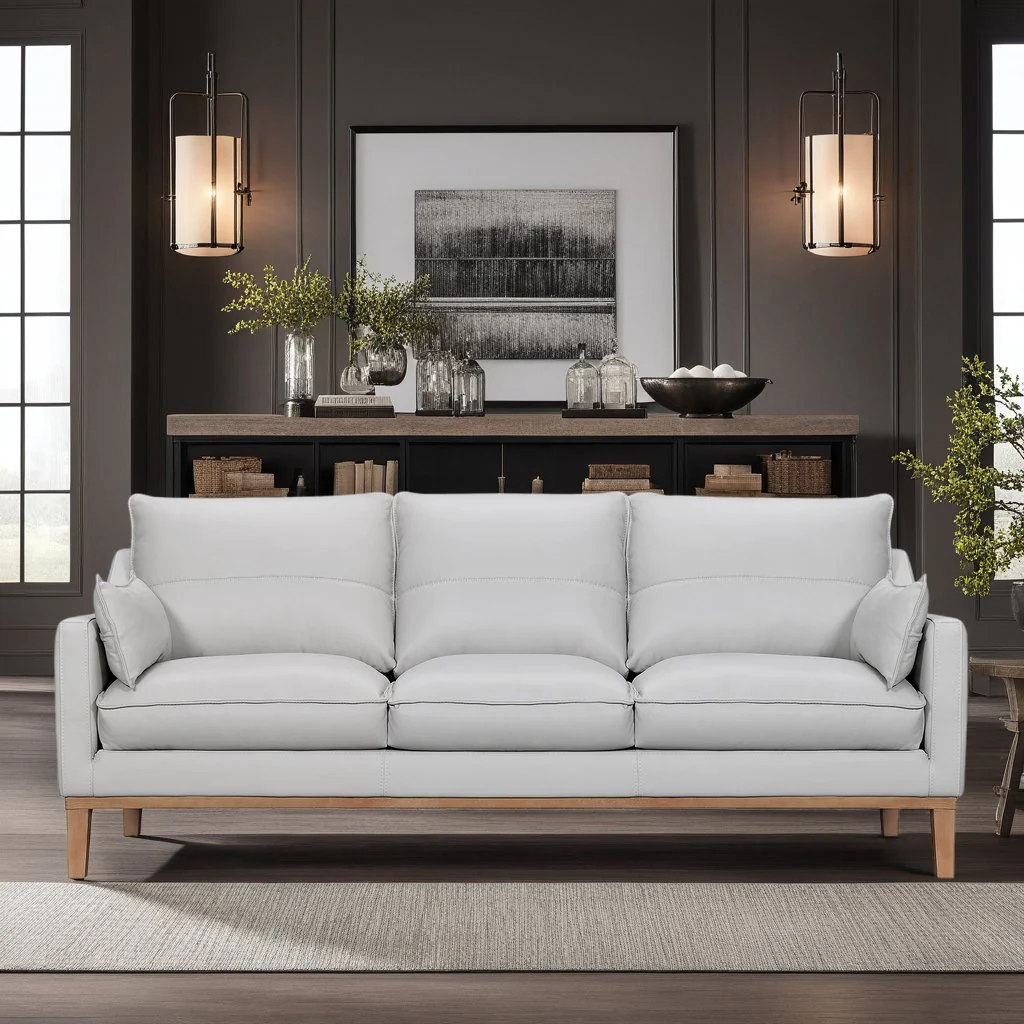 Pompeii 87" Dove Gray Leather Sofa - Image 9