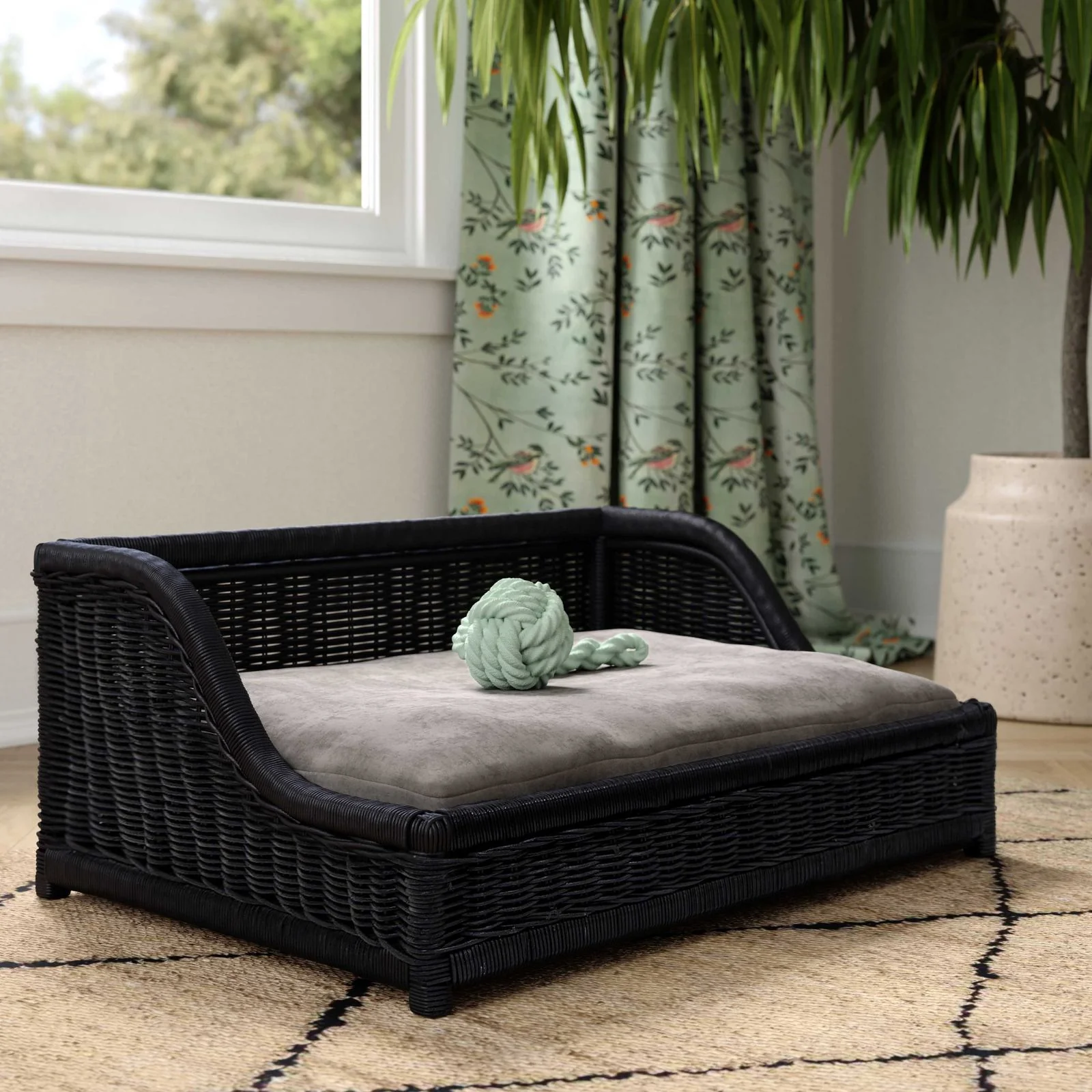 Poppy Black Rattan Small Pet Bed - Image 2