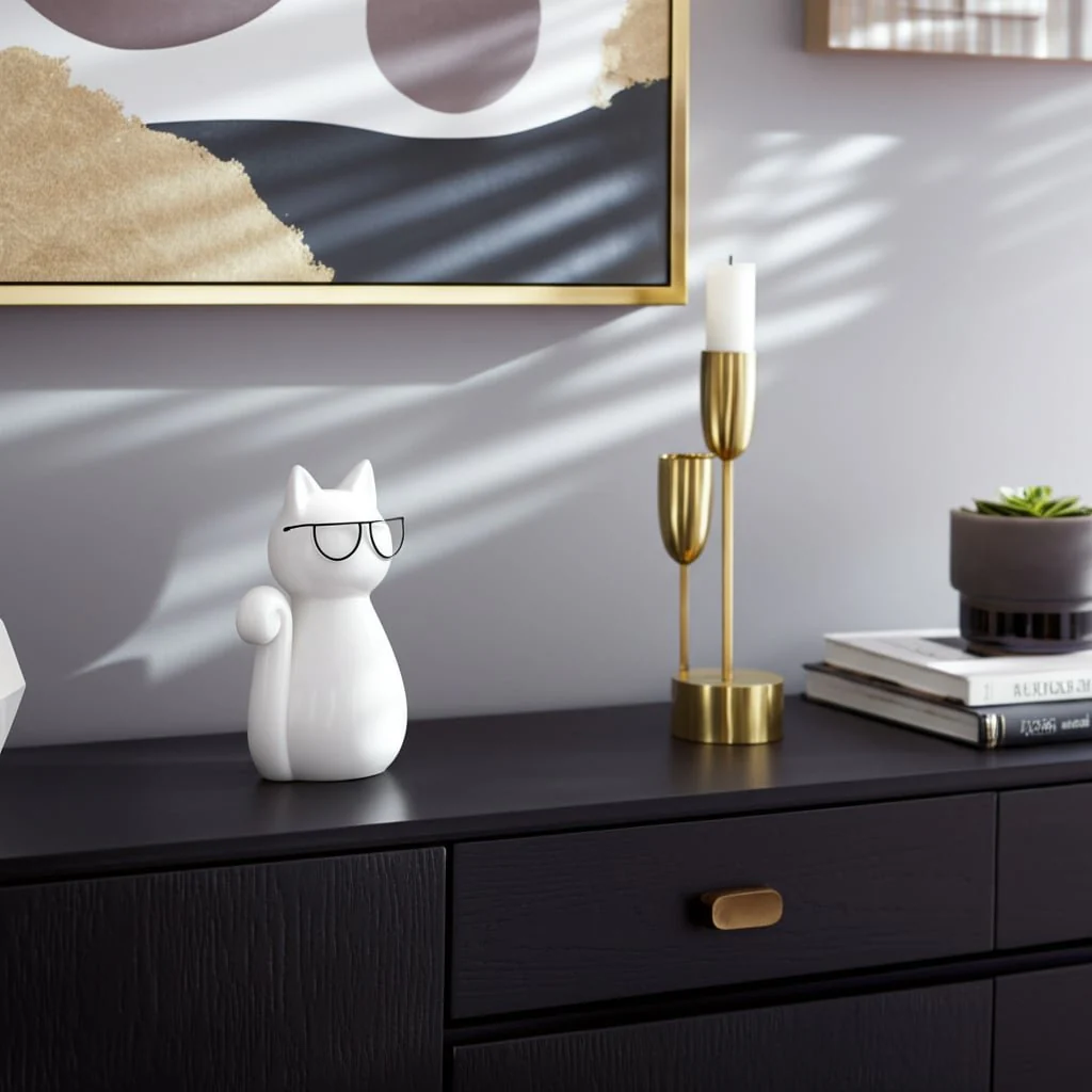 Porcelain, 7"h Cat W/ Glasses, White - Image 10