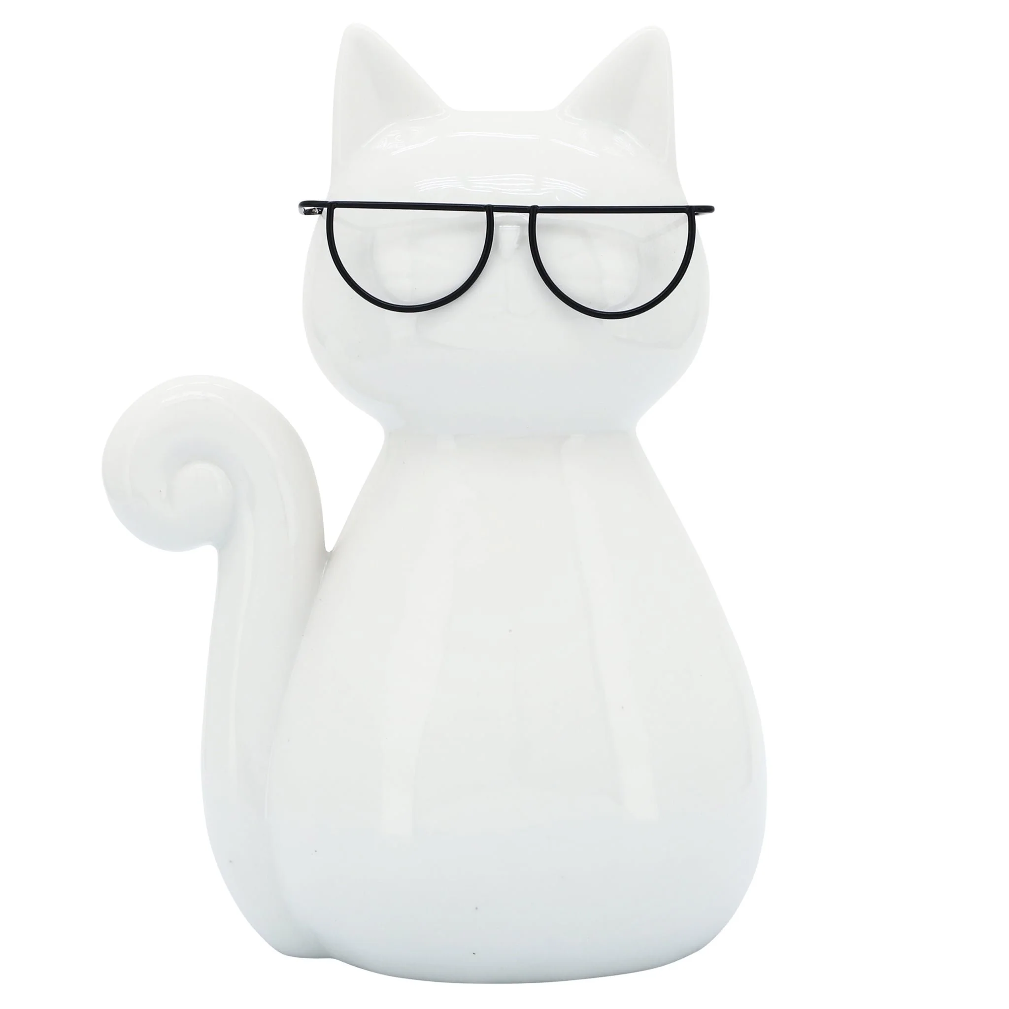 Porcelain, 7"h Cat W/ Glasses, White - Image 2