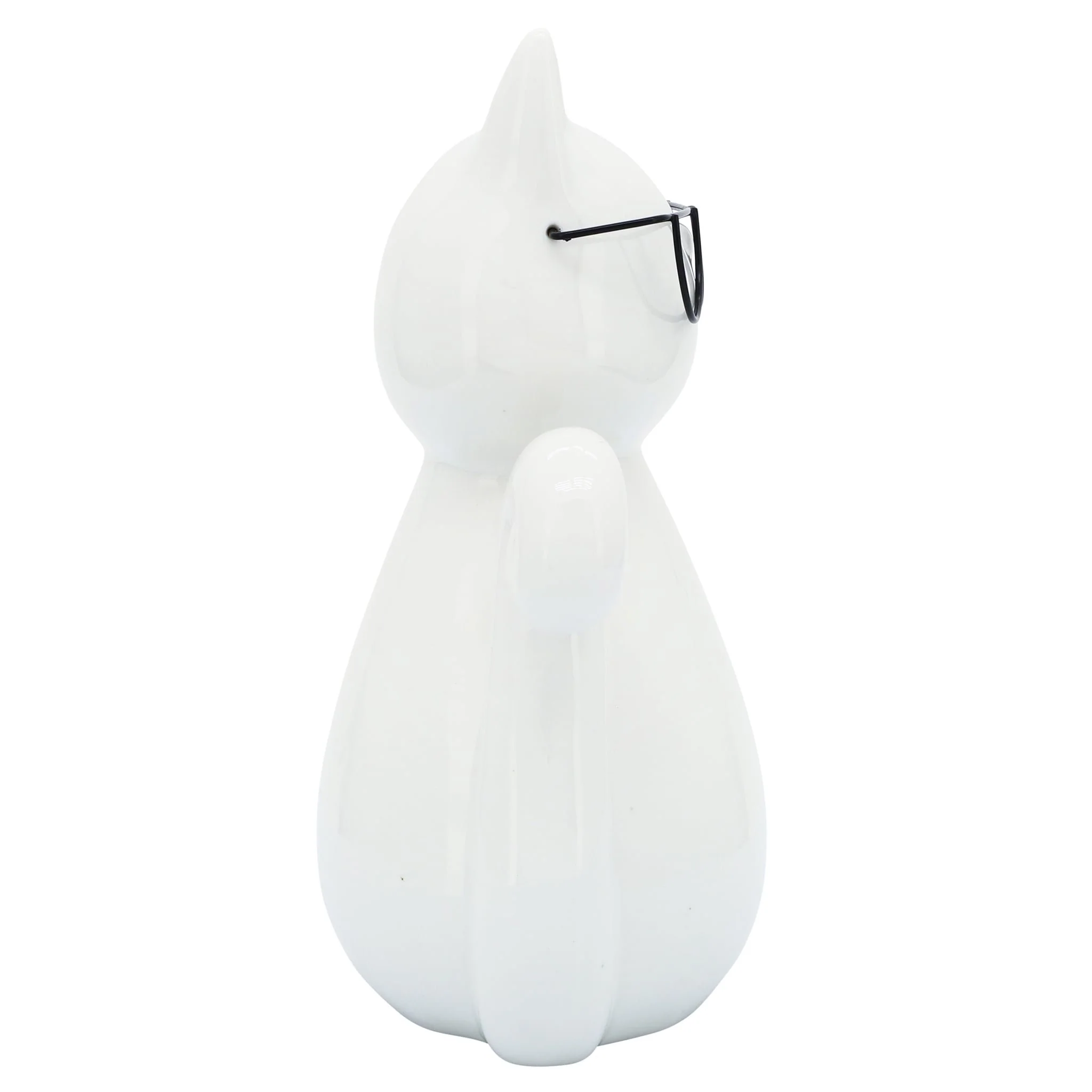 Porcelain, 7"h Cat W/ Glasses, White - Image 4
