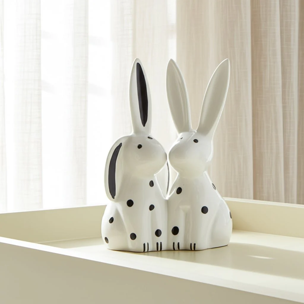 Porcelain, 7"h Kissing Bunnies, White - Image 11