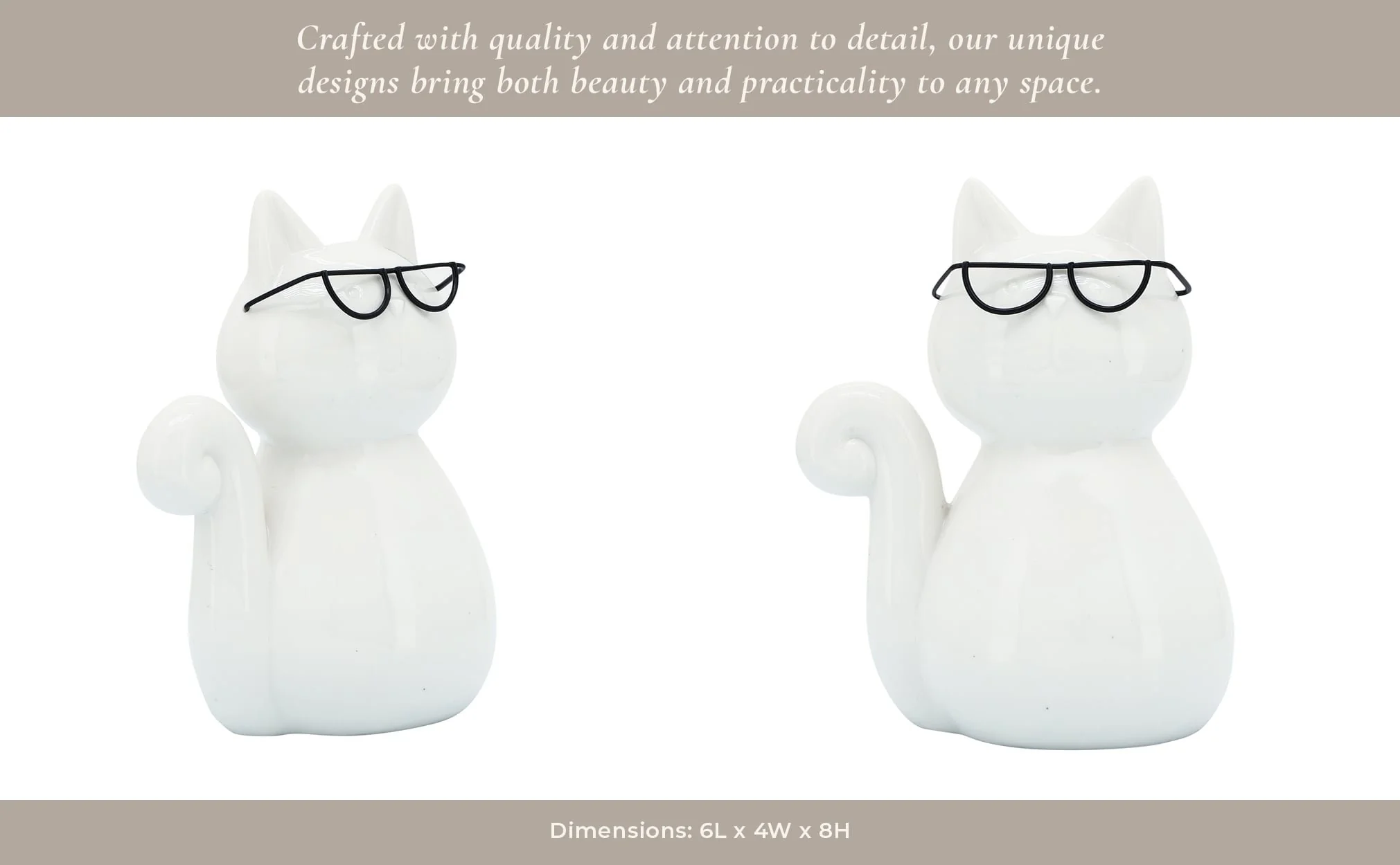 Porcelain, 8"h Cat W/ Glasses, White - Image 13