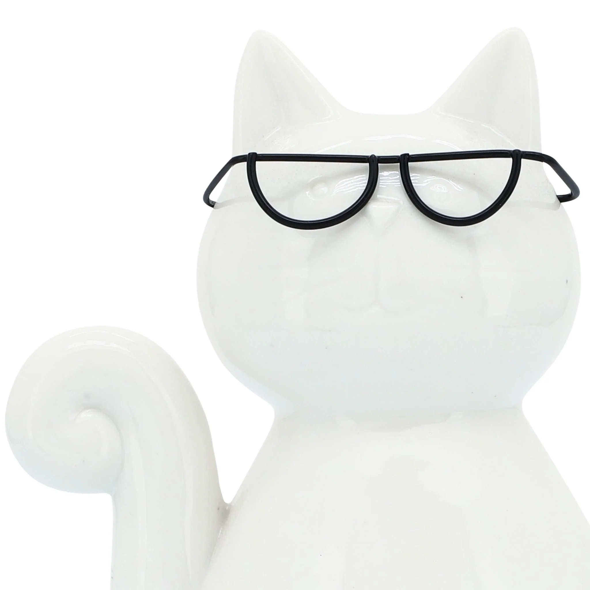 Porcelain, 8"h Cat W/ Glasses, White - Image 7