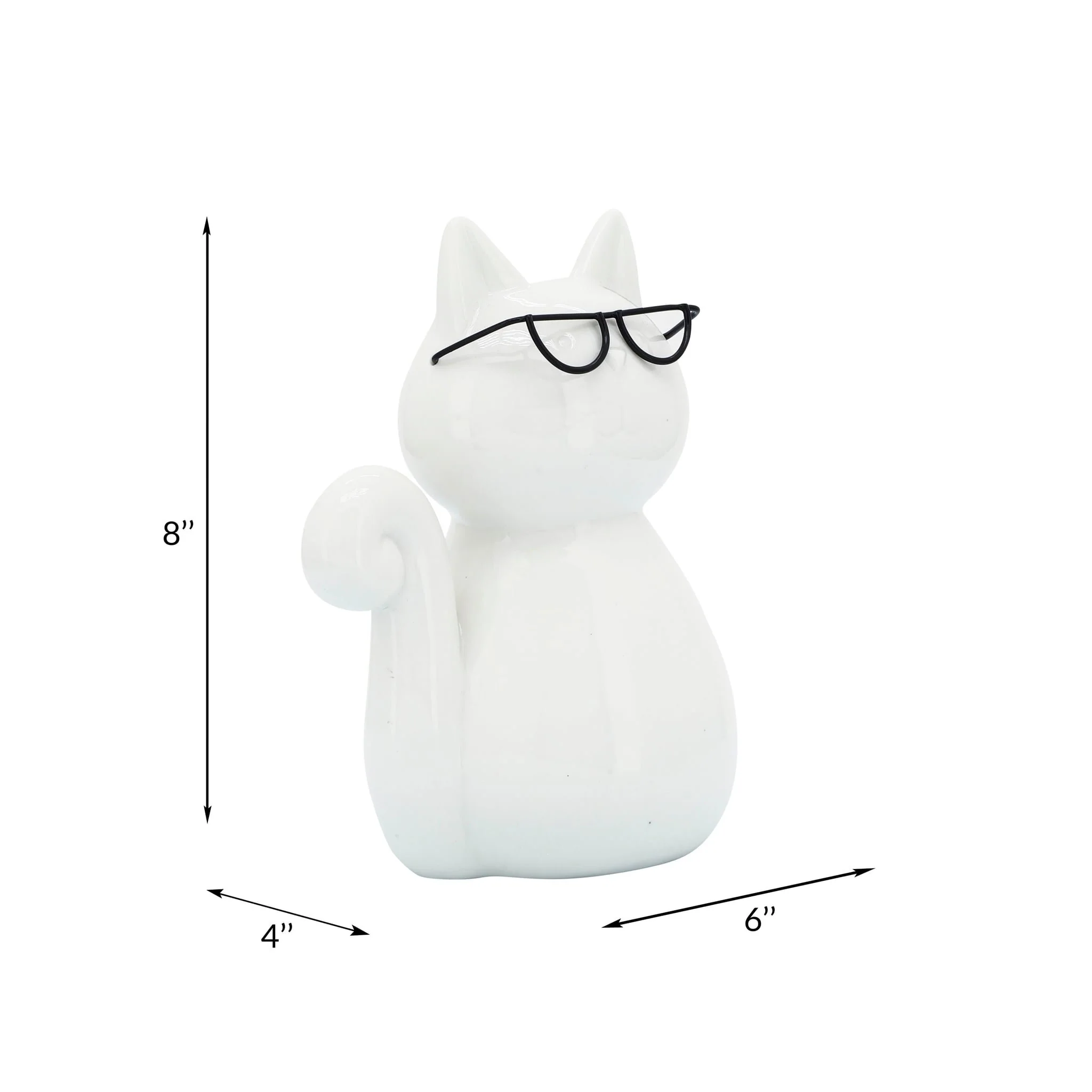 Porcelain, 8"h Cat W/ Glasses, White - Image 8