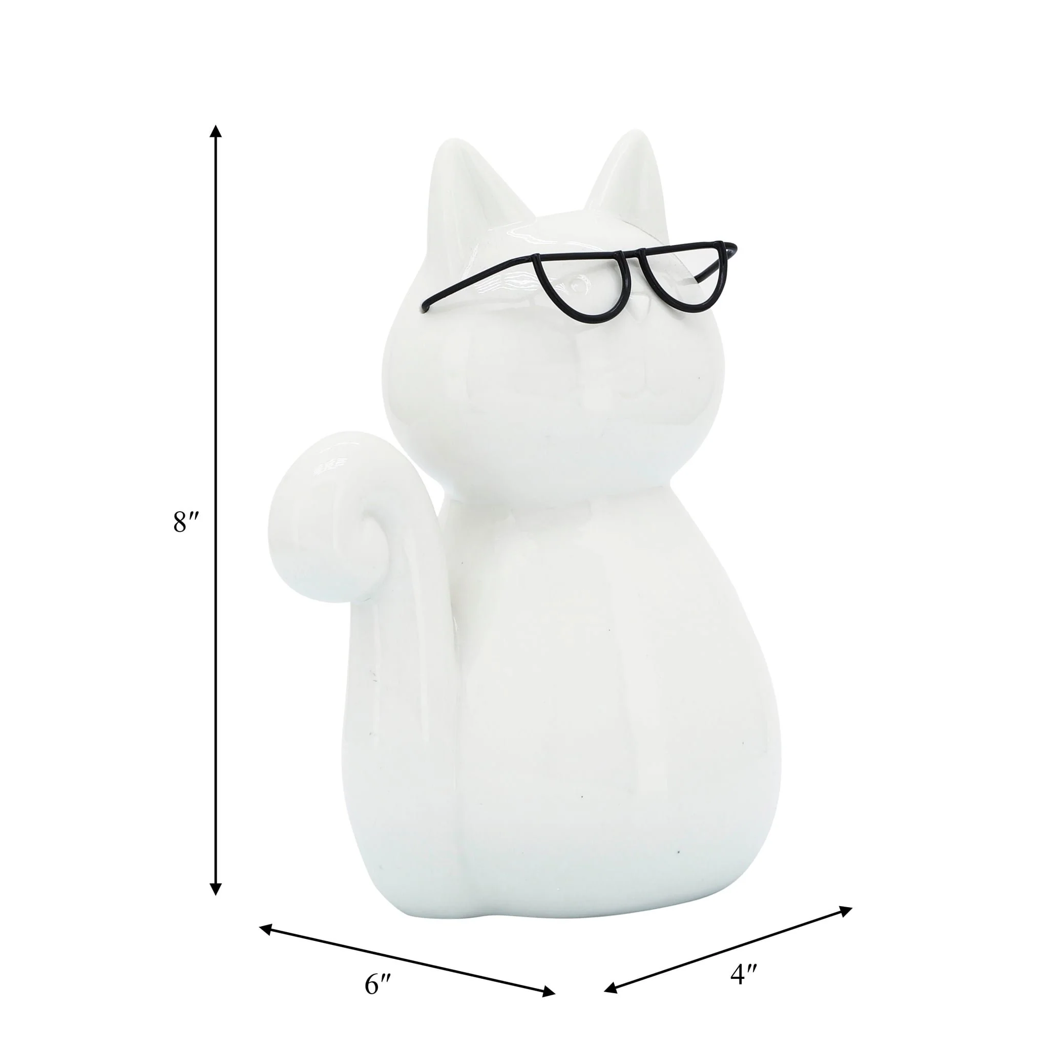 Porcelain, 8"h Cat W/ Glasses, White - Image 9