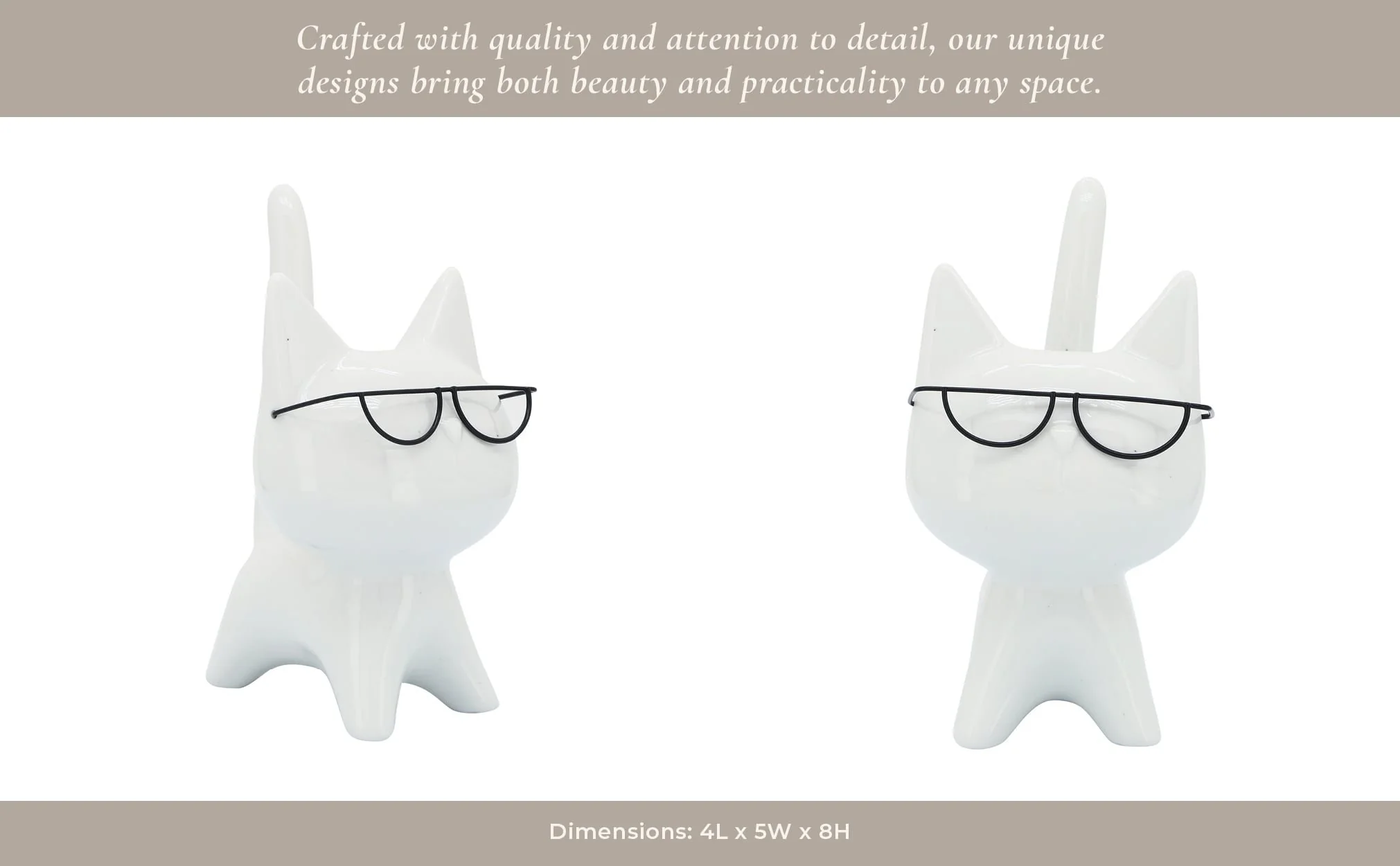Porcelain, 8"h Kitty W/ Glasses, White - Image 13