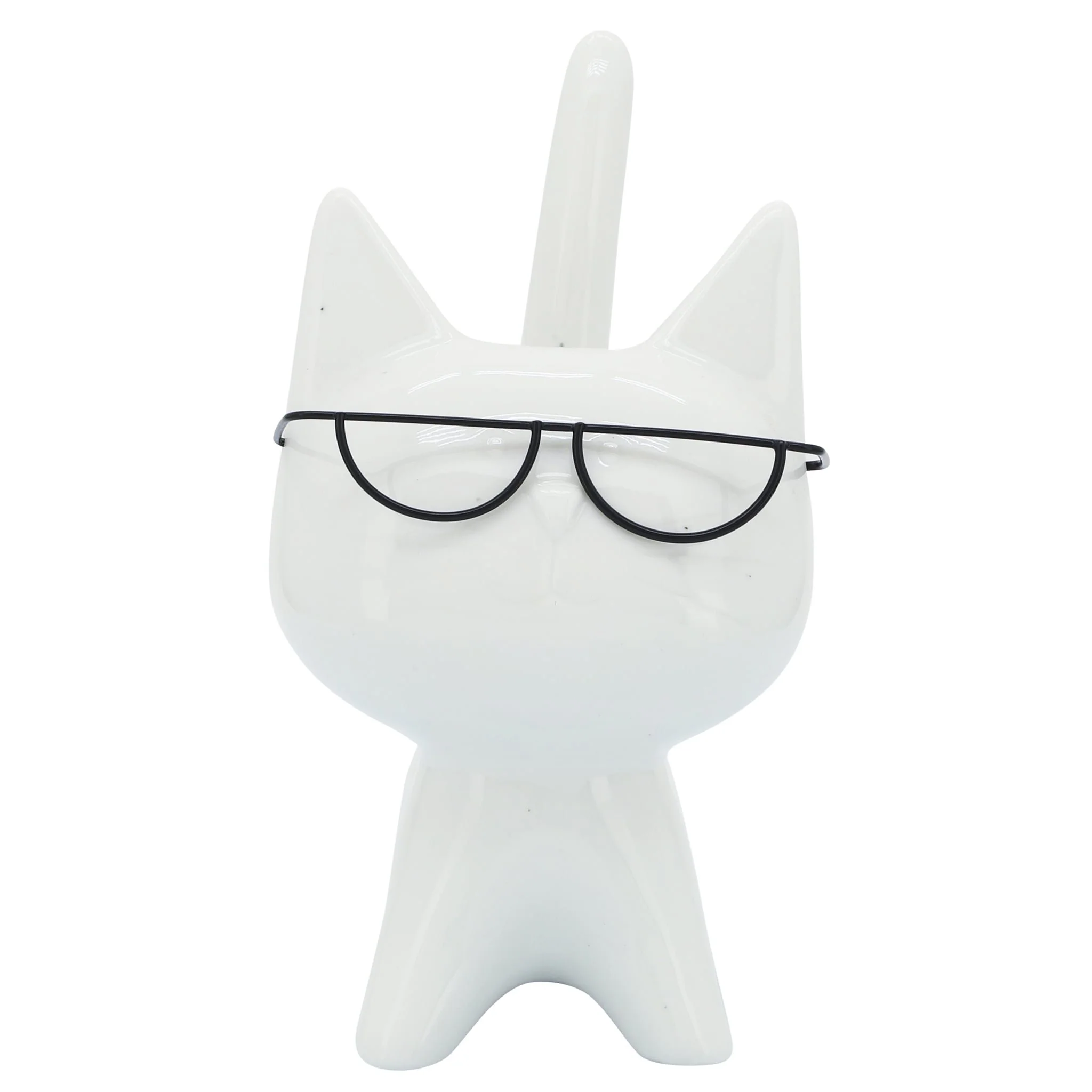 Porcelain, 8"h Kitty W/ Glasses, White - Image 2