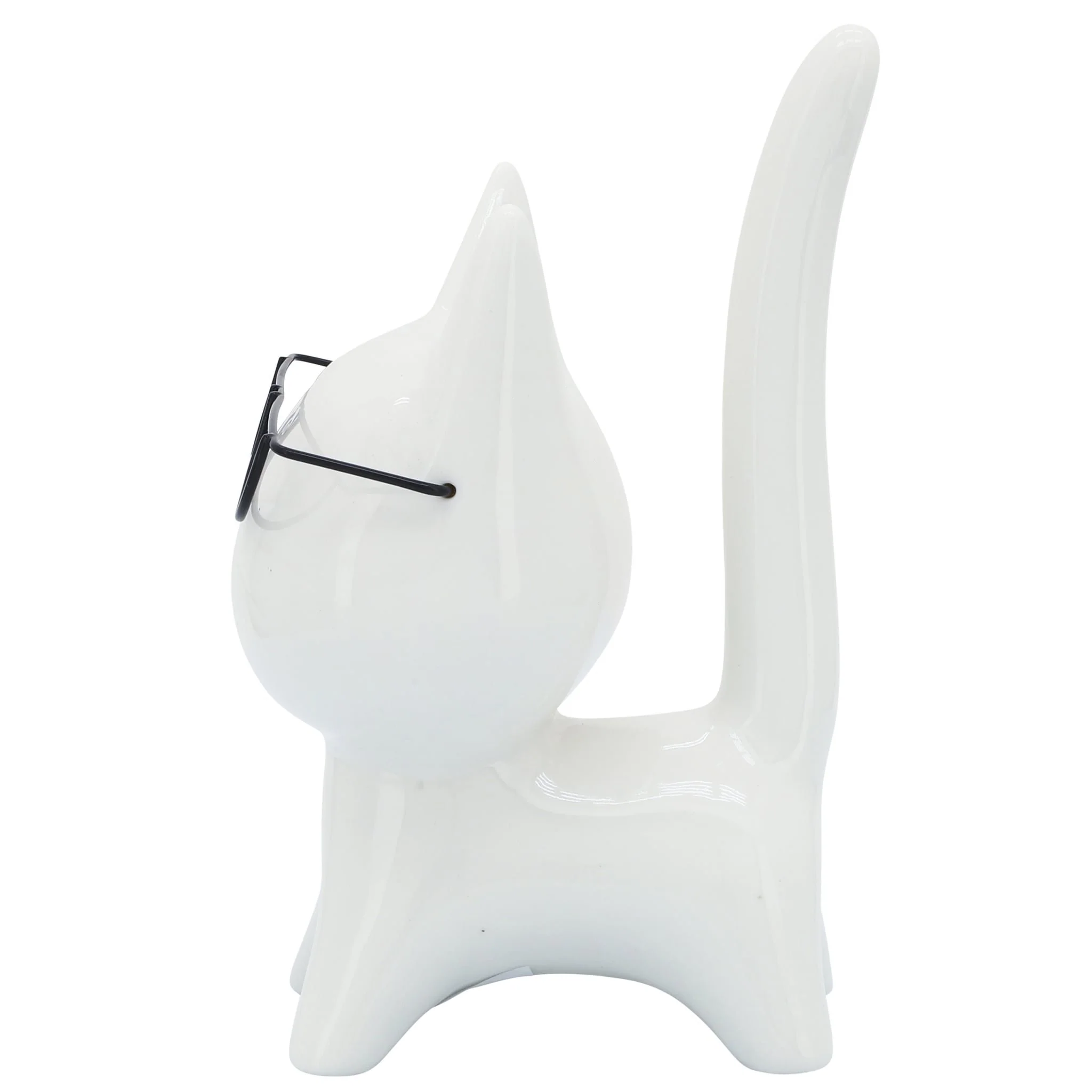 Porcelain, 8"h Kitty W/ Glasses, White - Image 3