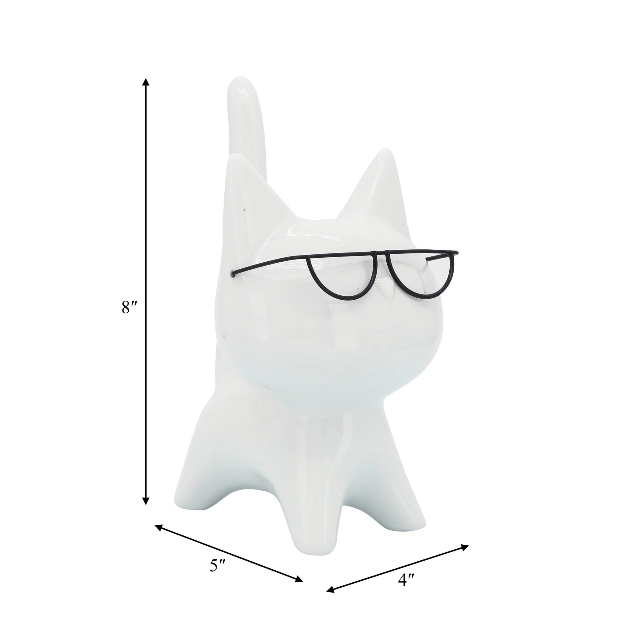 Porcelain, 8"h Kitty W/ Glasses, White - Image 9