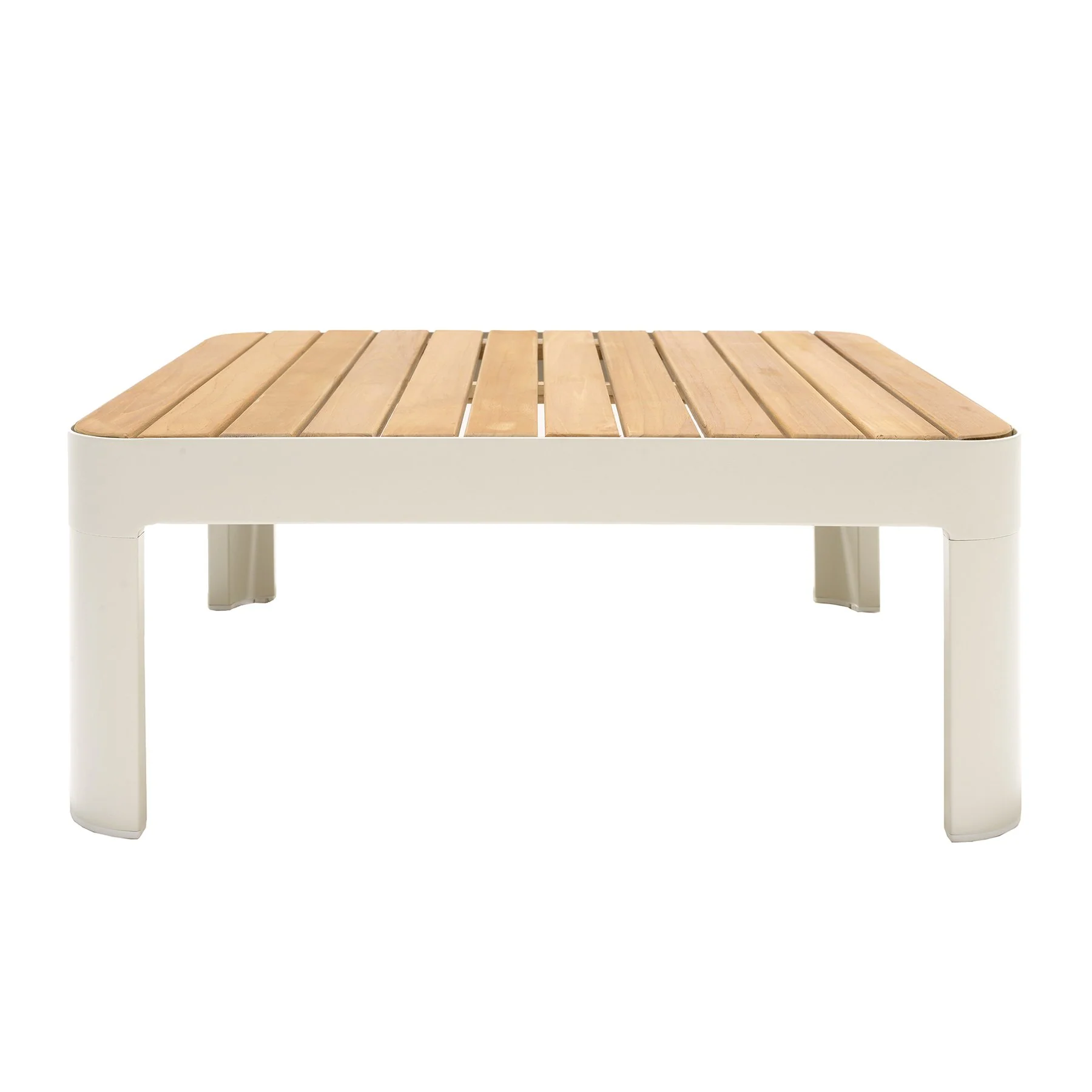 Portals Outdoor 2 Piece Sofa Set in Light Matte Sand Finish with Beige Cushions and Natural Teak Wood Accent - Image 3