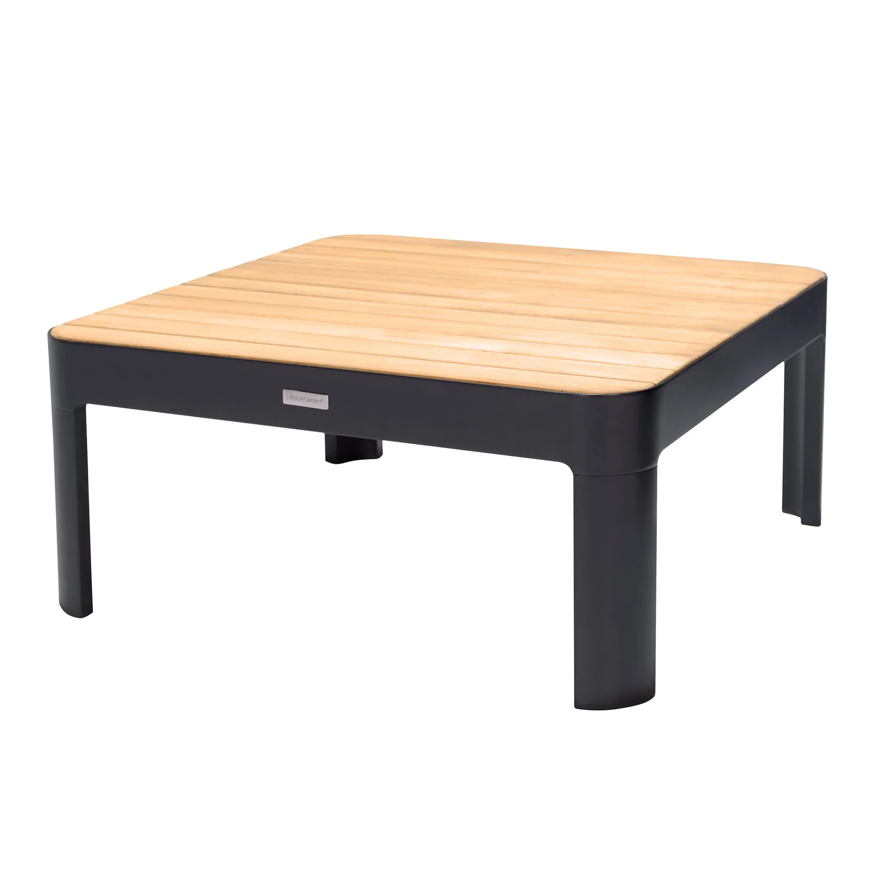 Portals Outdoor 3 Piece Sofa Set in Black Finish with Natural Teak Wood Top Accent - Image 2