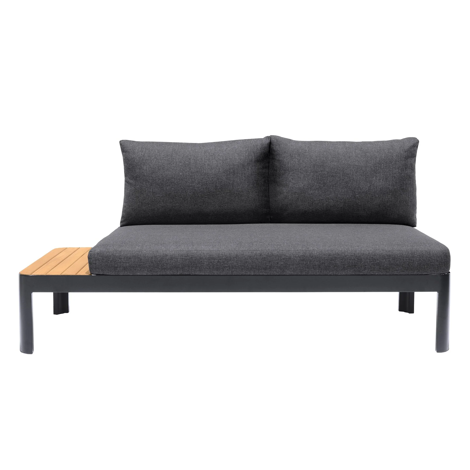 Portals Outdoor 3 Piece Sofa Set in Black Finish with Natural Teak Wood Top Accent - Image 4