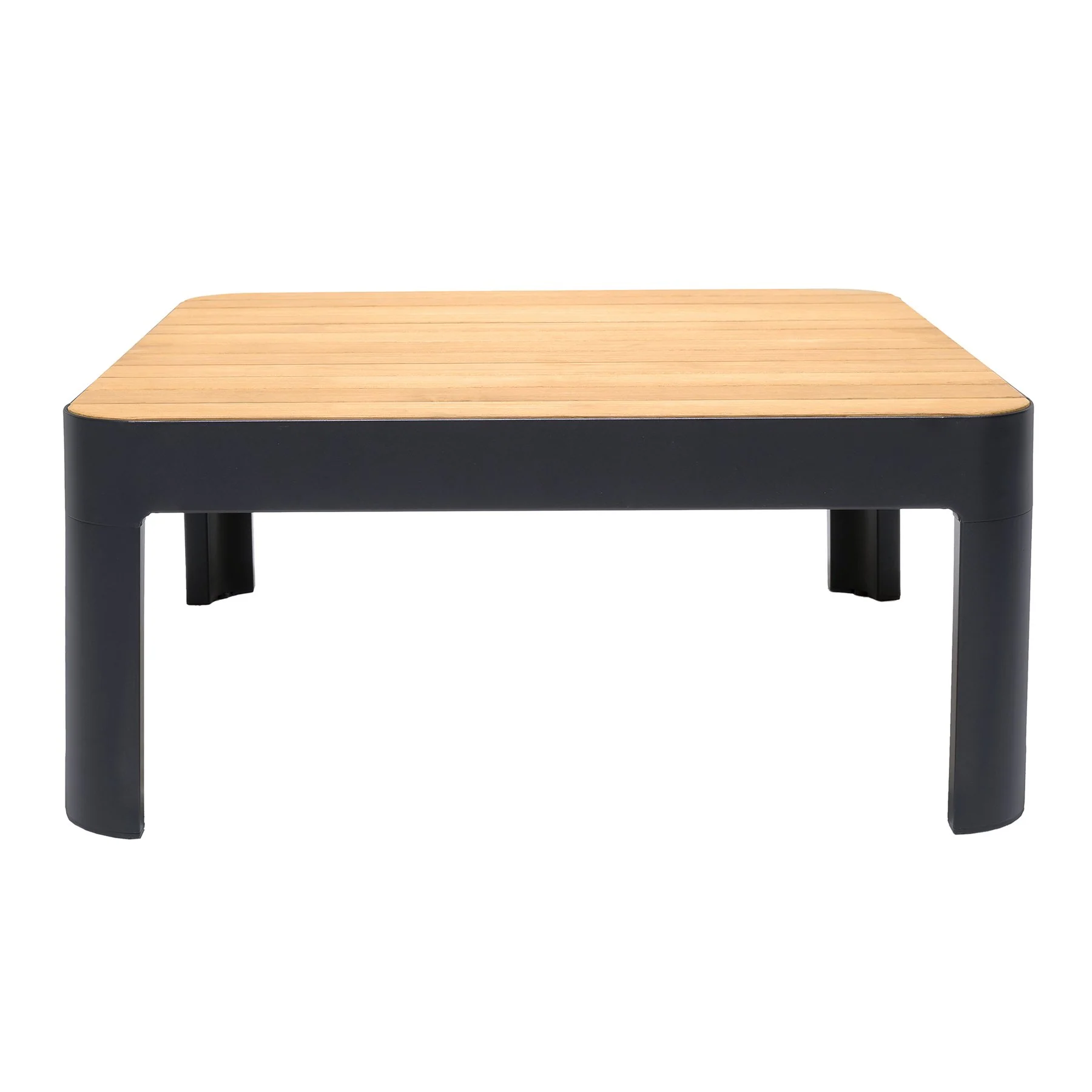 Portals Outdoor 4 Piece Sofa set in Black Finish with Natural Teak Wood Top Accent - Image 3