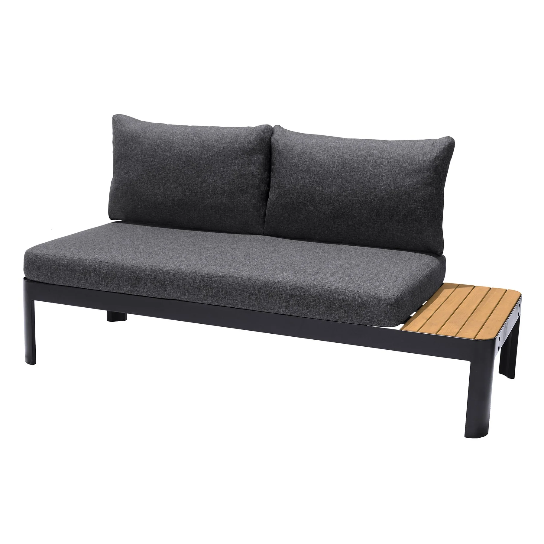 Portals Outdoor 4 Piece Sofa set in Black Finish with Natural Teak Wood Top Accent - Image 5