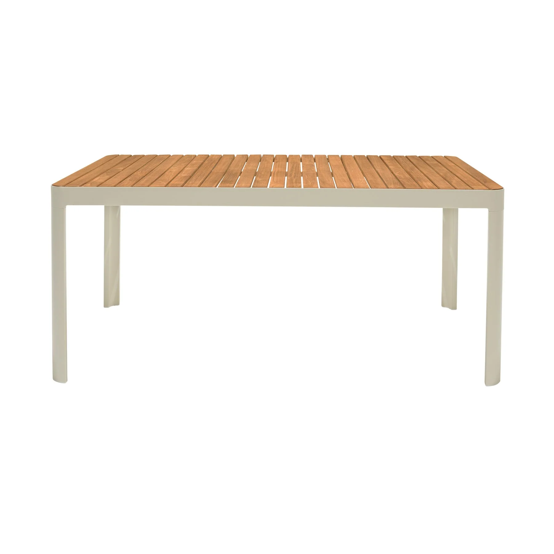 Portals Outdoor 5 Piece Coral Sand Aluminum & Teak Wood Dining Set - Image 4