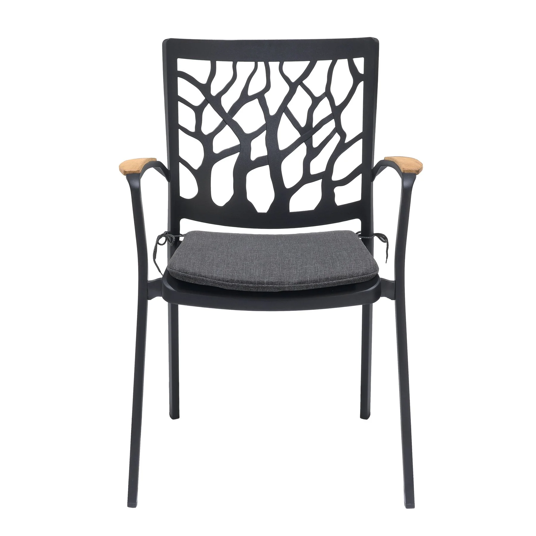 Portals Outdoor 5 piece Dining Table Set in Black Finish and Natural Teak Wood Accent Top - Image 3