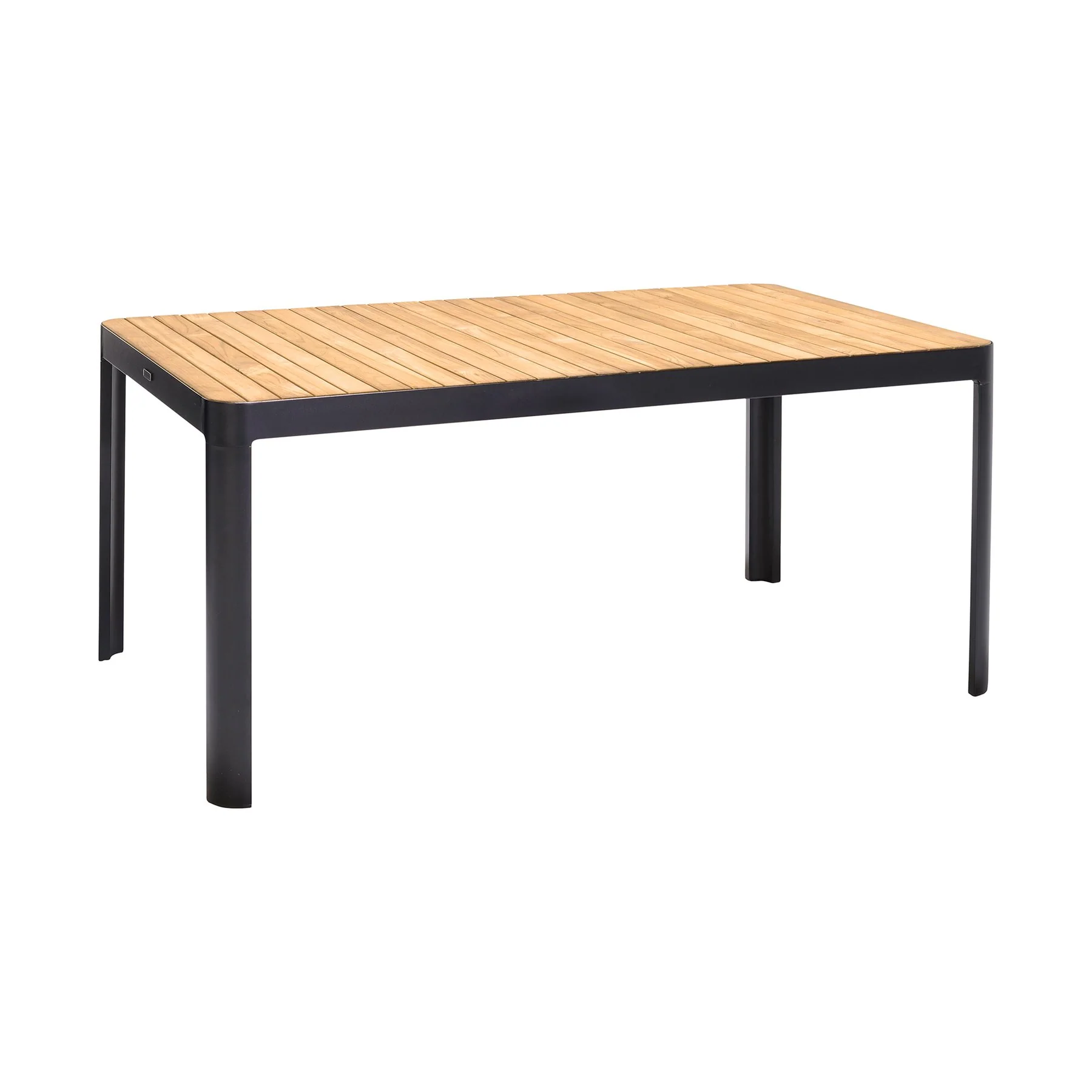 Portals Outdoor 5 piece Dining Table Set in Black Finish and Natural Teak Wood Accent Top - Image 4