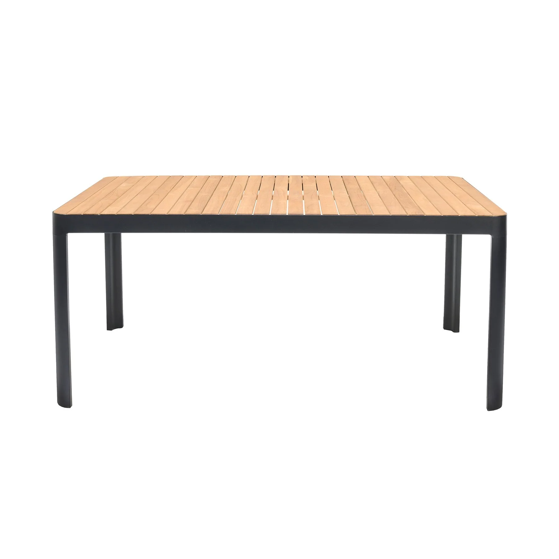 Portals Outdoor 5 piece Dining Table Set in Black Finish and Natural Teak Wood Accent Top - Image 5
