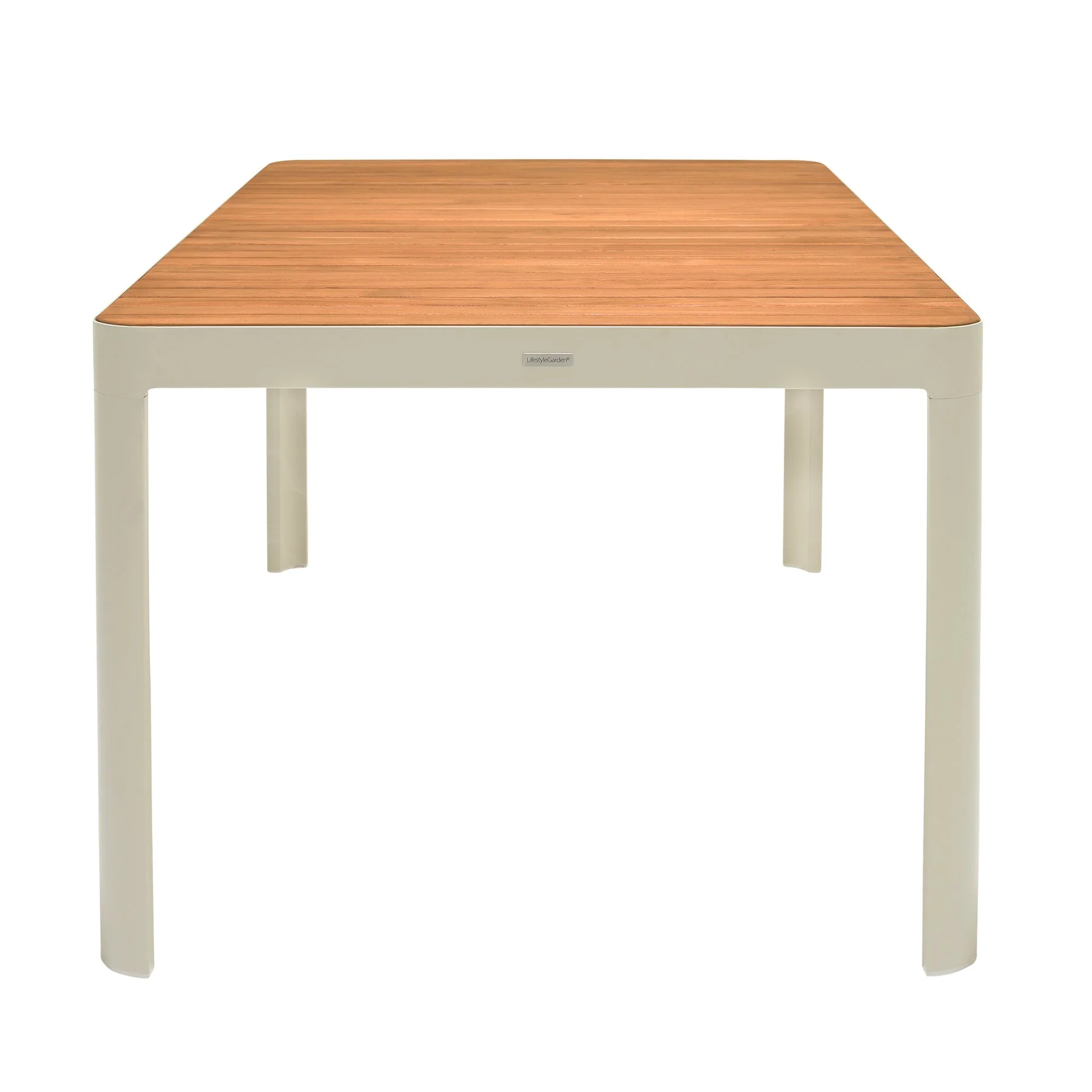 Portals Outdoor 7 Piece Coral Sand Aluminum & Teak Wood Dining Set - Image 5