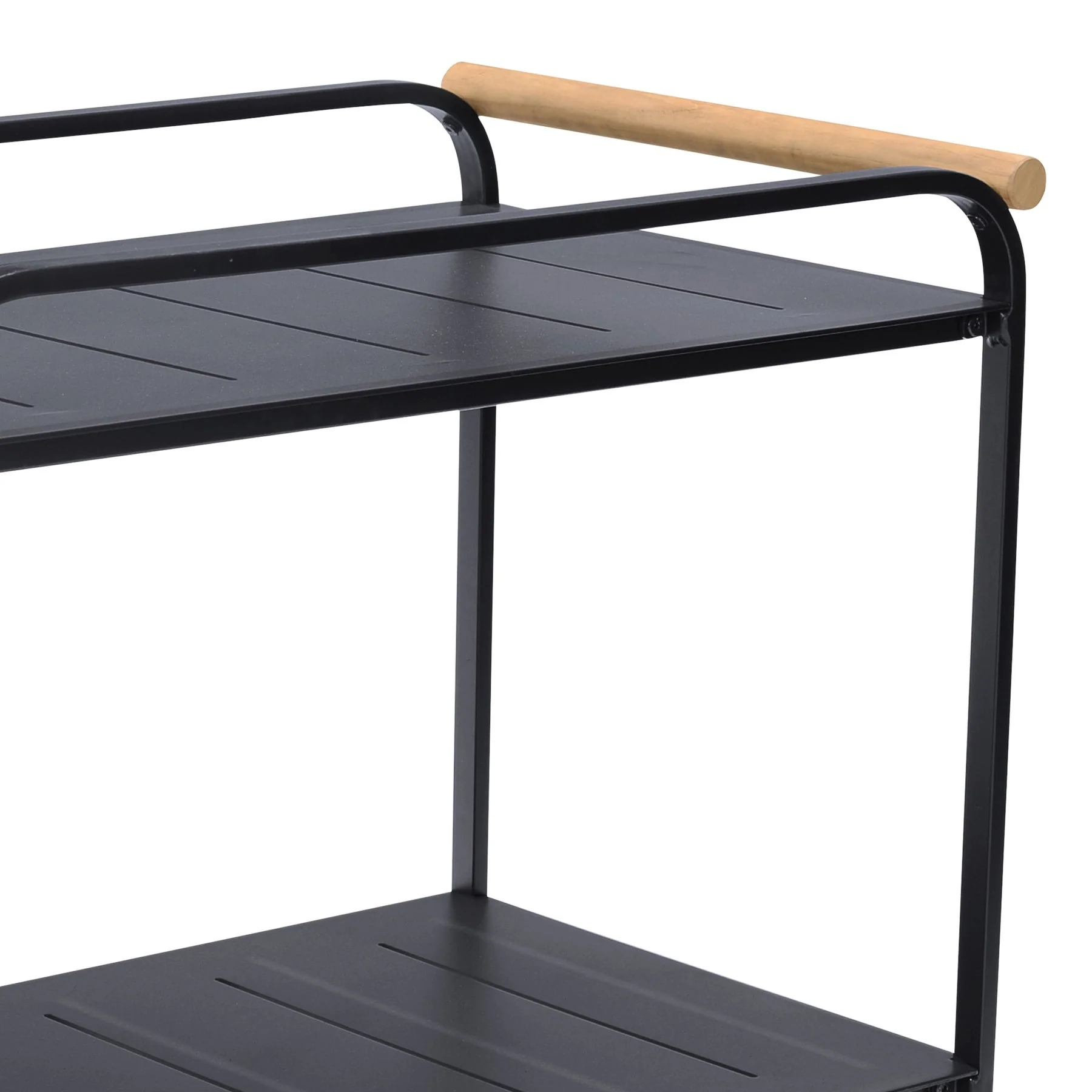 Portals Outdoor Accent Cart in Black Finish and Natural Teak Wood Accent - Image 5