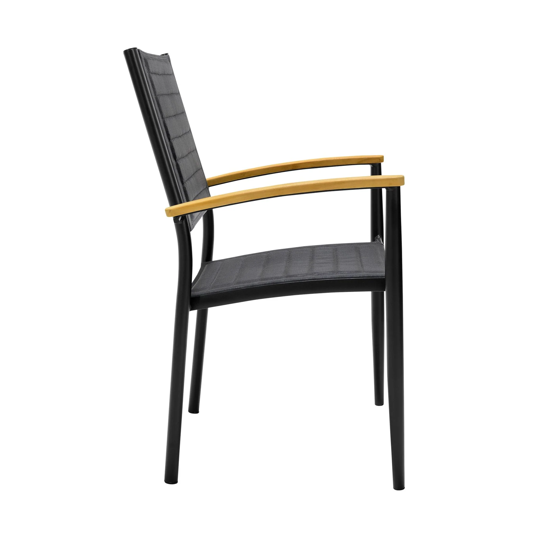 Portals Outdoor Black Aluminum Stacking Dining Chair with Teak Arms - Set of 2 - Image 4