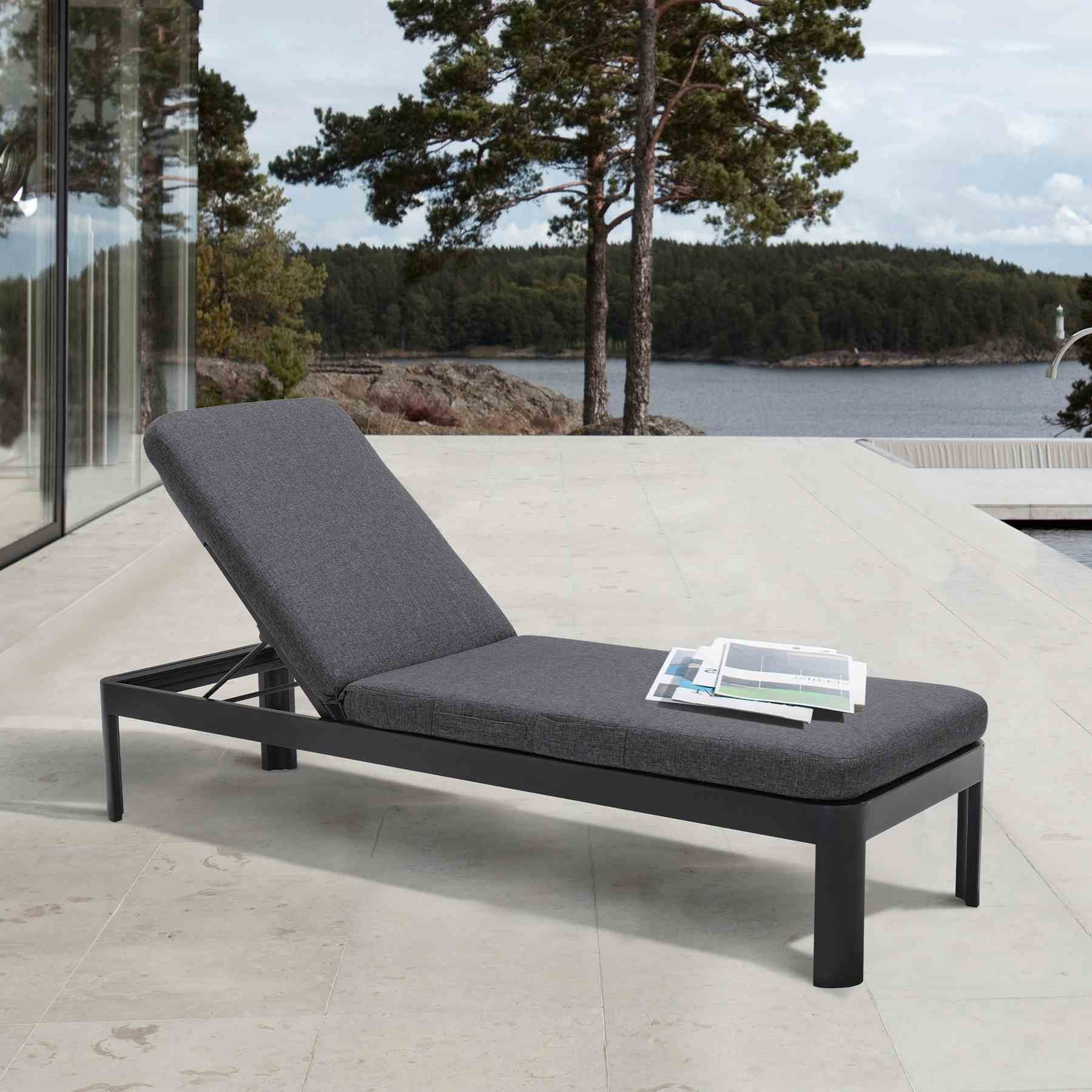 Portals Outdoor Chaise Lounge Chair in Black Finish and Gray Cushions - Image 5