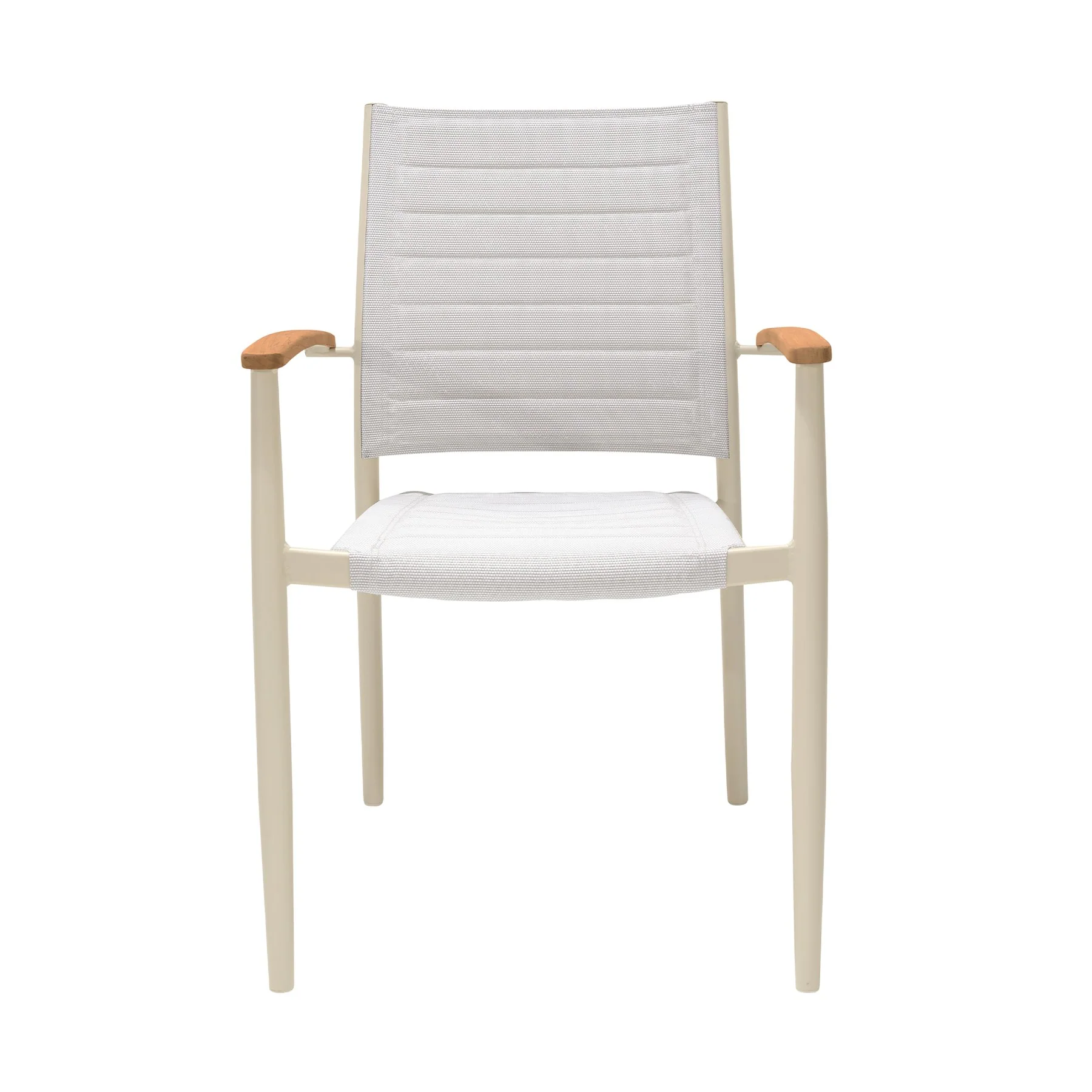 Portals Outdoor Coral Sand Aluminum Stacking Dining Chair with Teak Arms - Set of 2 - Image 3