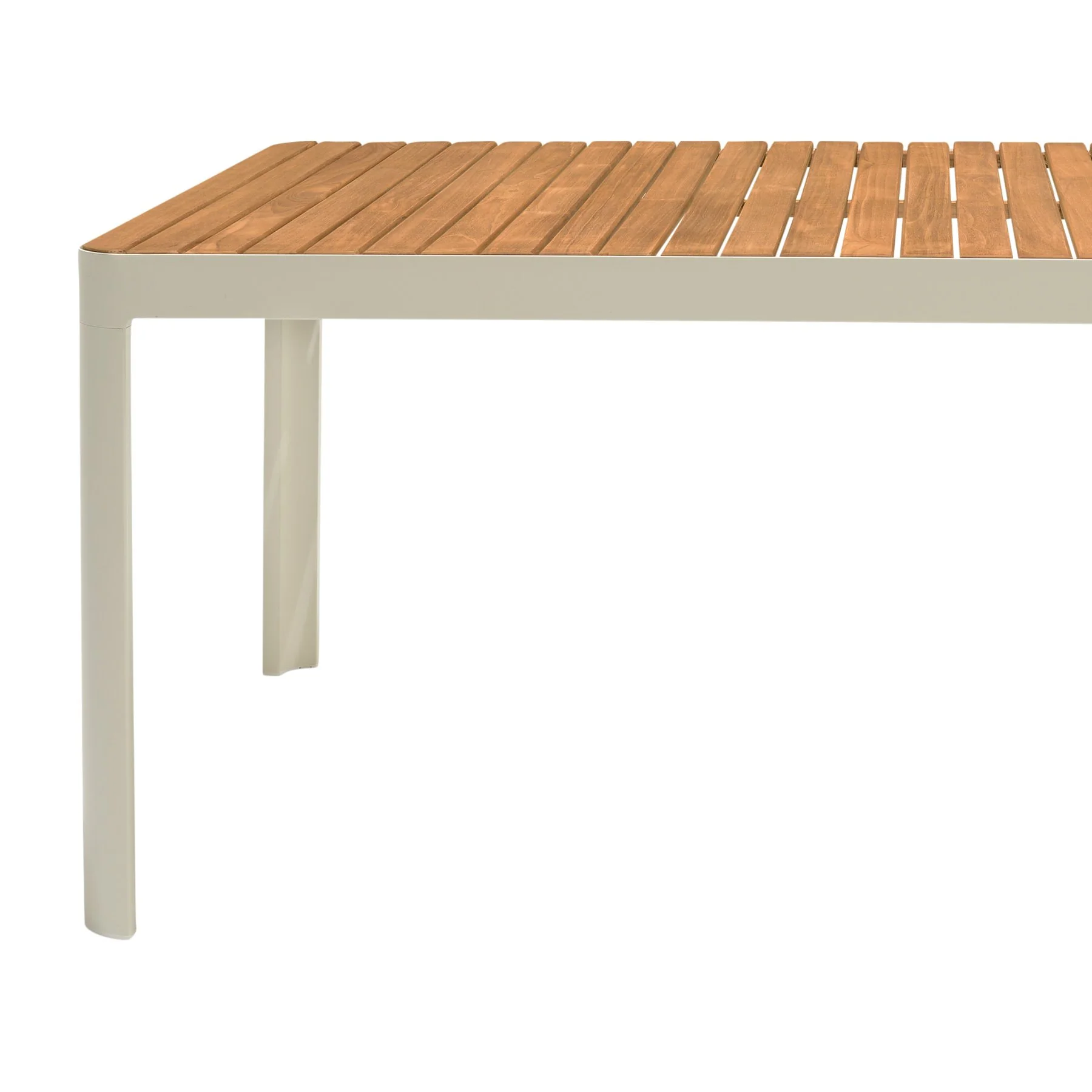 Portals Outdoor Rectangular Coral Sand Aluminum & Teak Wood Dining Table - Image 4