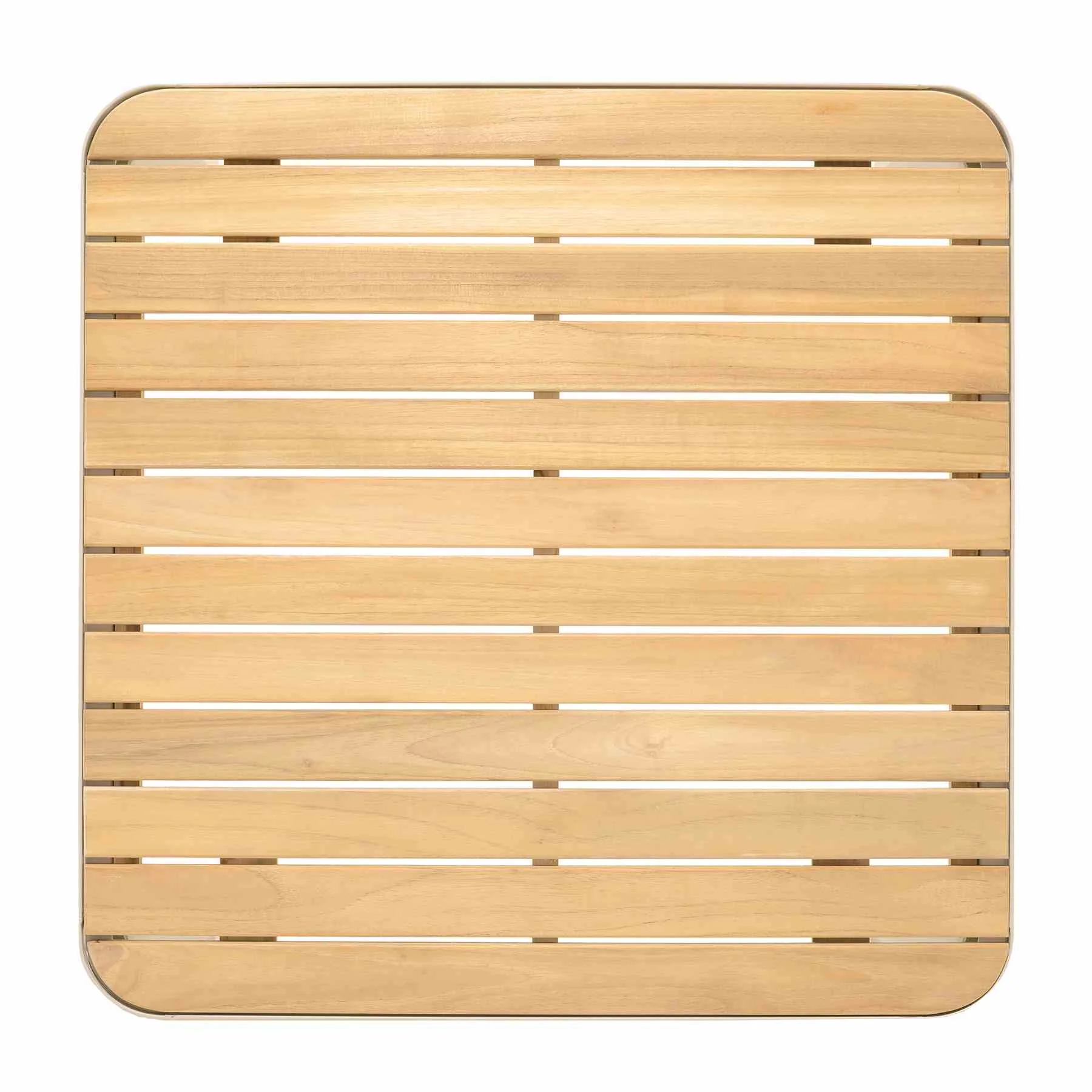Portals Outdoor Square Coffee Table in Light Matte Sand Finish with Natural Teak Wood Top - Image 4